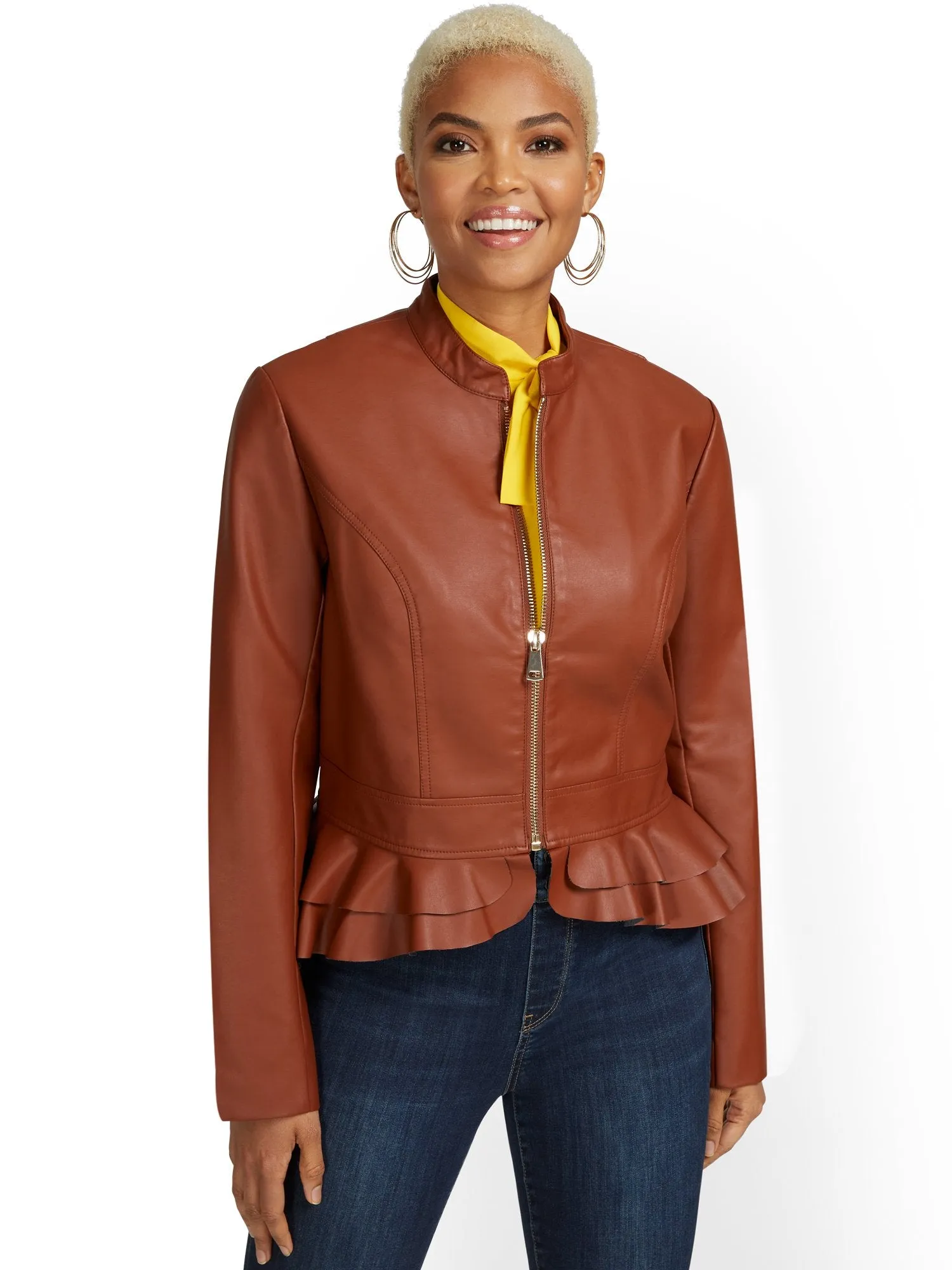 Faux-Leather Peplum Jacket