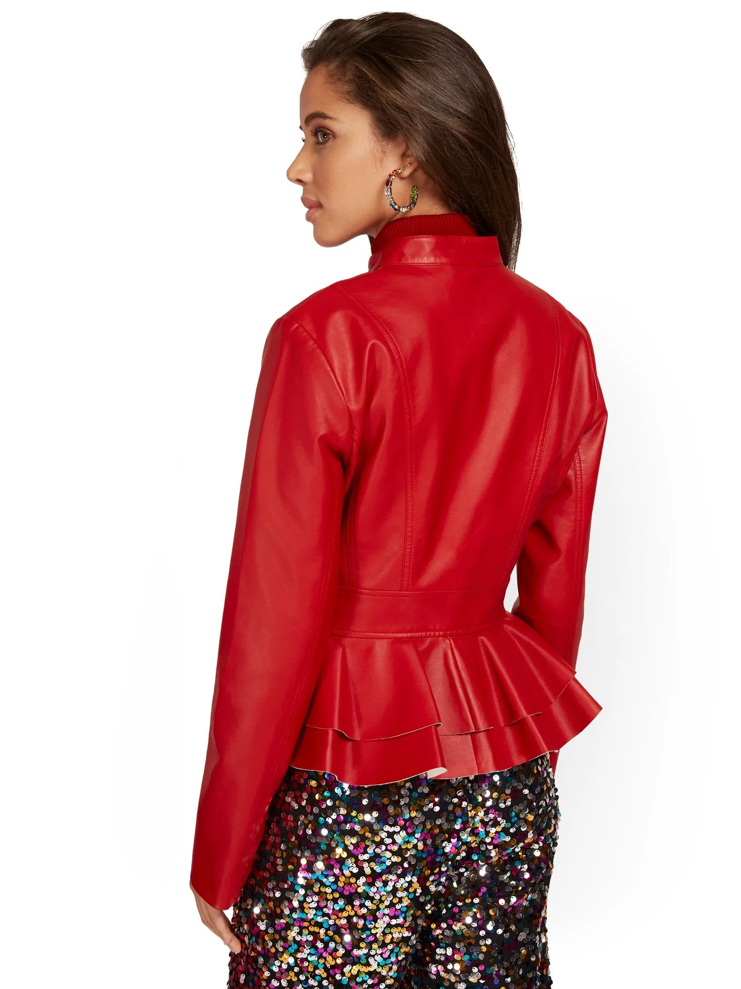 Faux-Leather Peplum Jacket