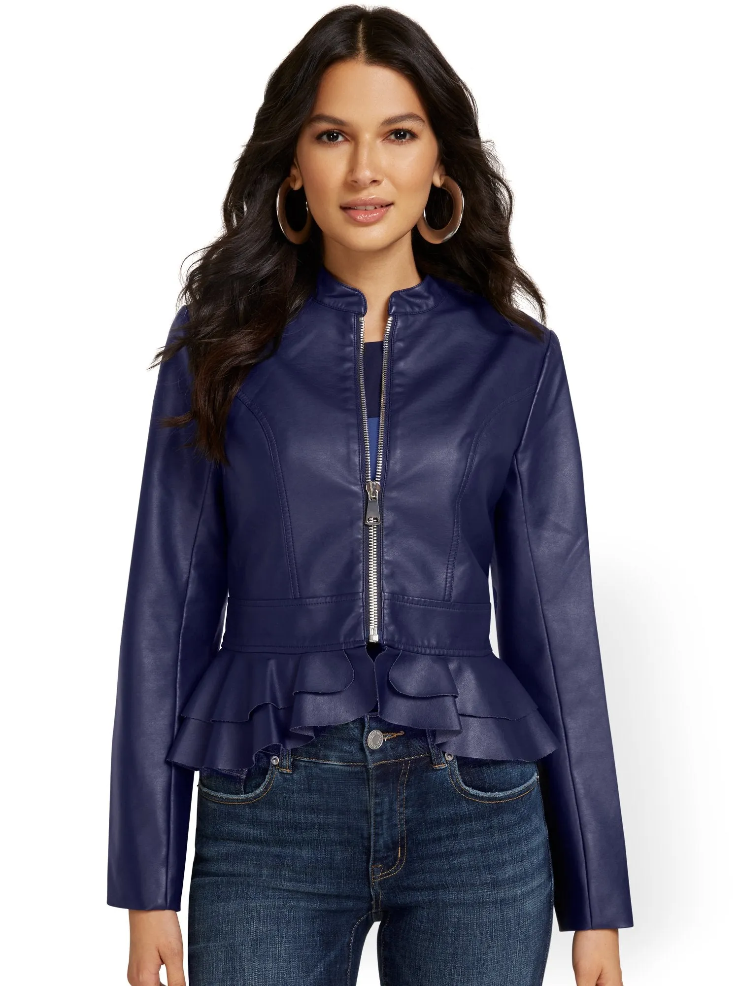 Faux-Leather Peplum Jacket