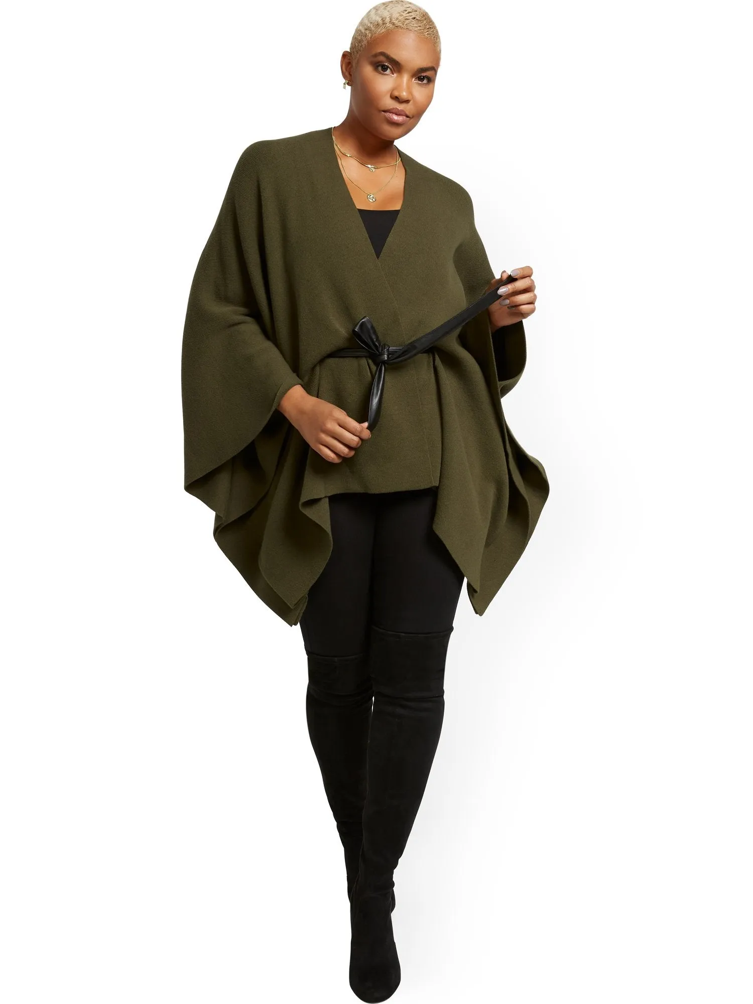 Faux-Leather Wrap Poncho