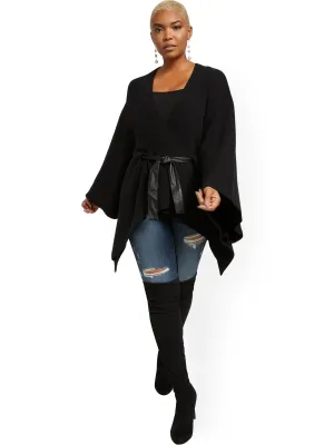 Faux-Leather Wrap Poncho