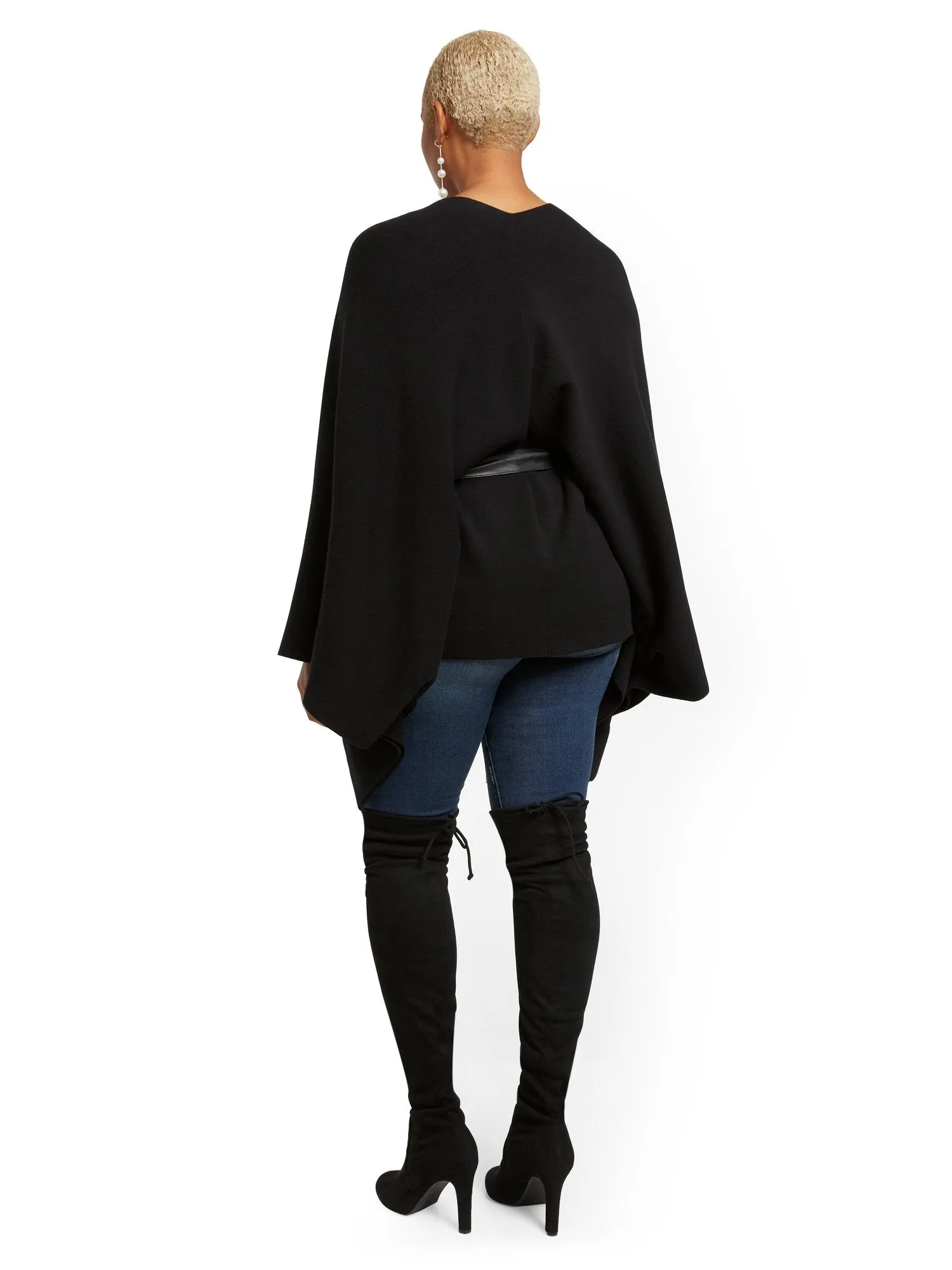 Faux-Leather Wrap Poncho