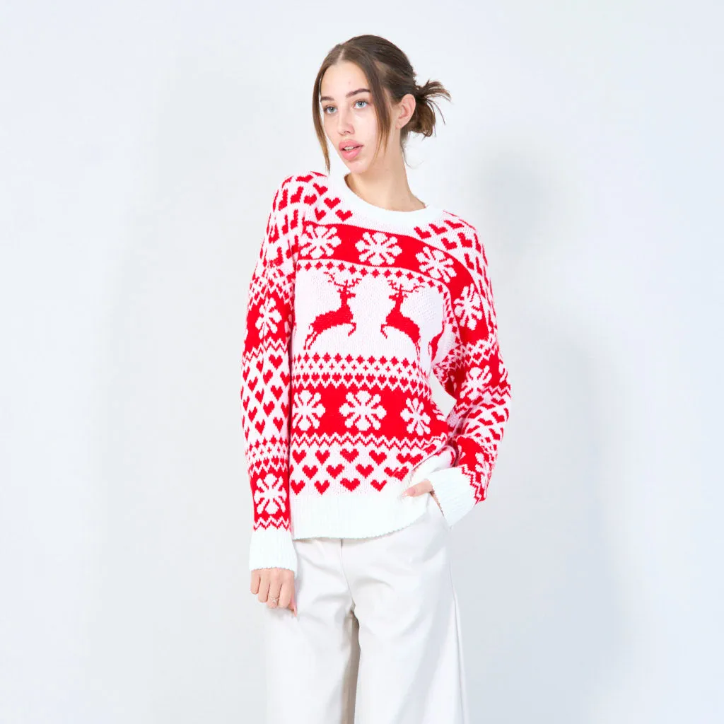 Festive heart and reindeer Christmas sweater wholesale