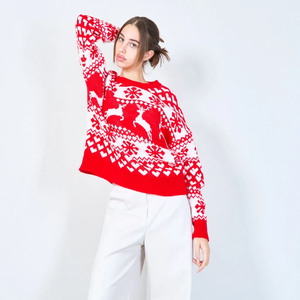 Festive heart and reindeer Christmas sweater wholesale