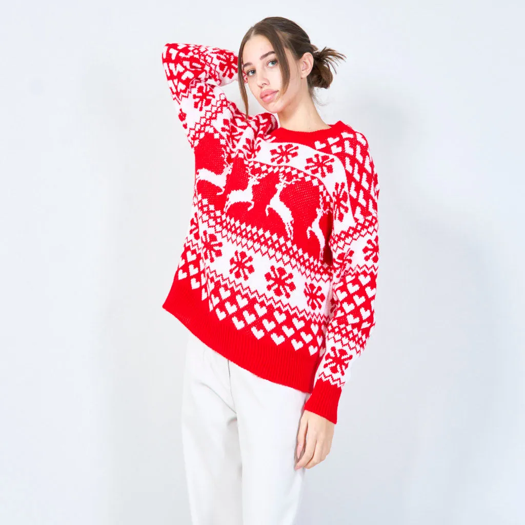 Festive heart and reindeer Christmas sweater wholesale