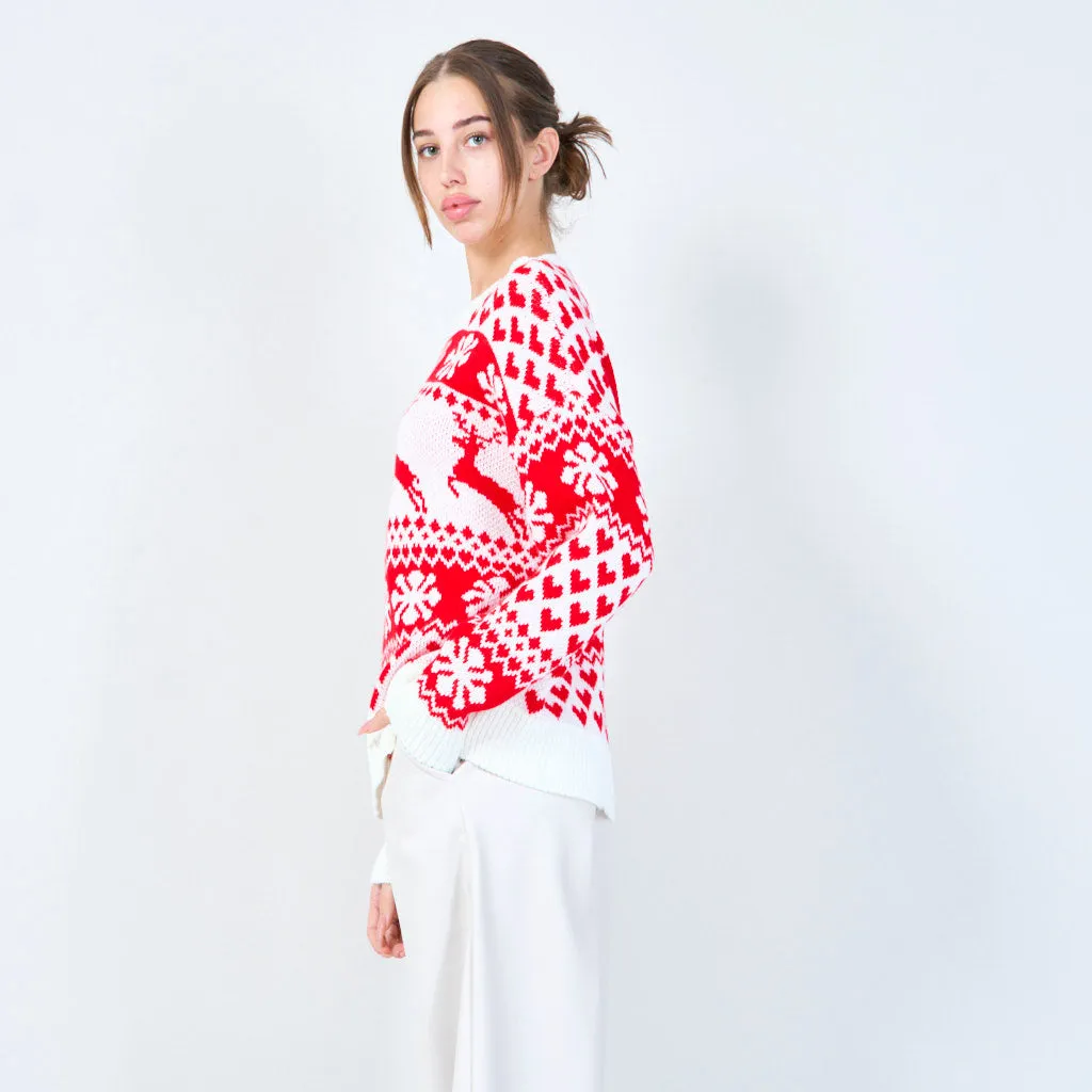 Festive heart and reindeer Christmas sweater wholesale