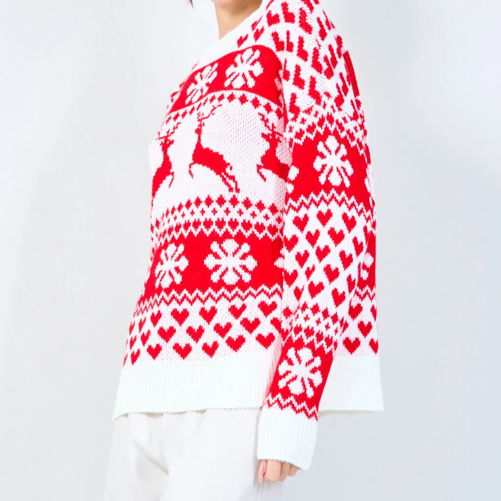 Festive heart and reindeer Christmas sweater wholesale