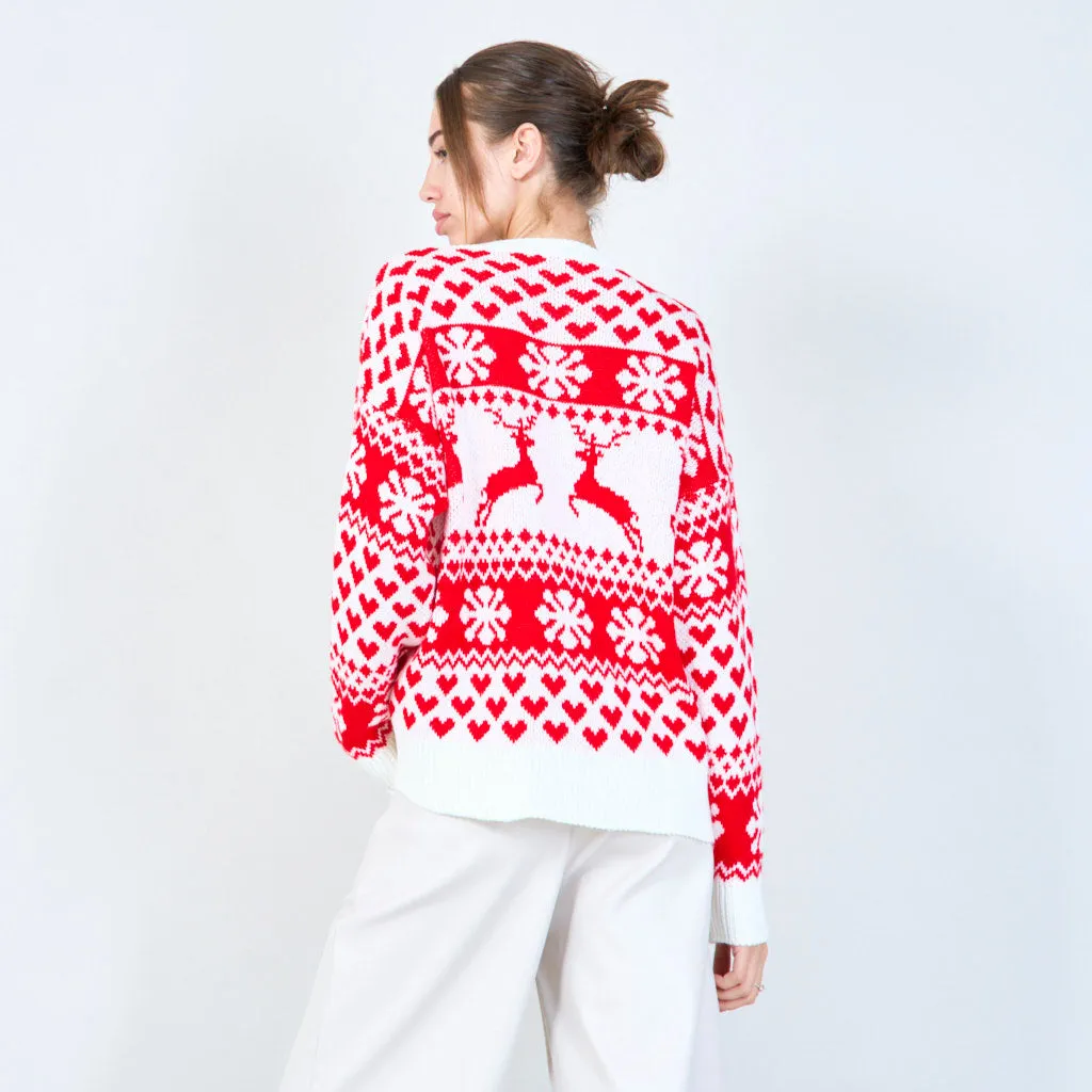 Festive heart and reindeer Christmas sweater wholesale