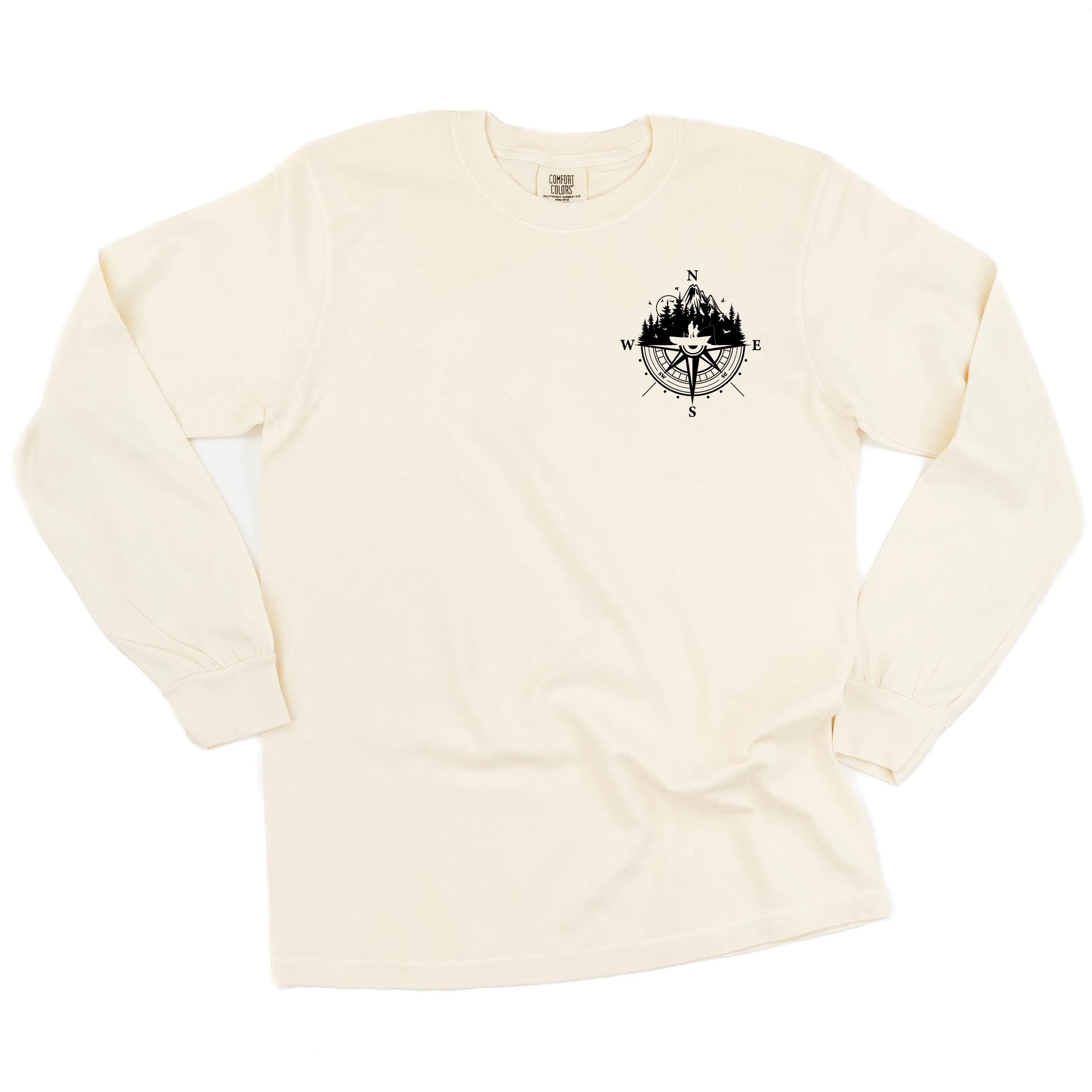 Fishing Compass Pocket Design on Front w/ Fishing Scene on Back - LONG SLEEVE COMFORT COLORS TEE