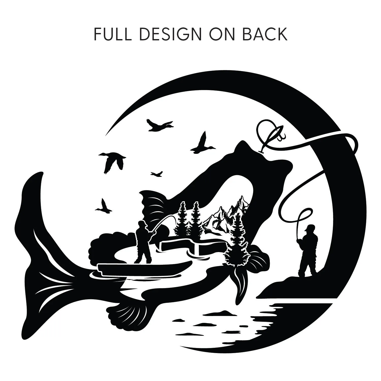 Fishing Compass Pocket Design on Front w/ Fishing Scene on Back - LONG SLEEVE COMFORT COLORS TEE