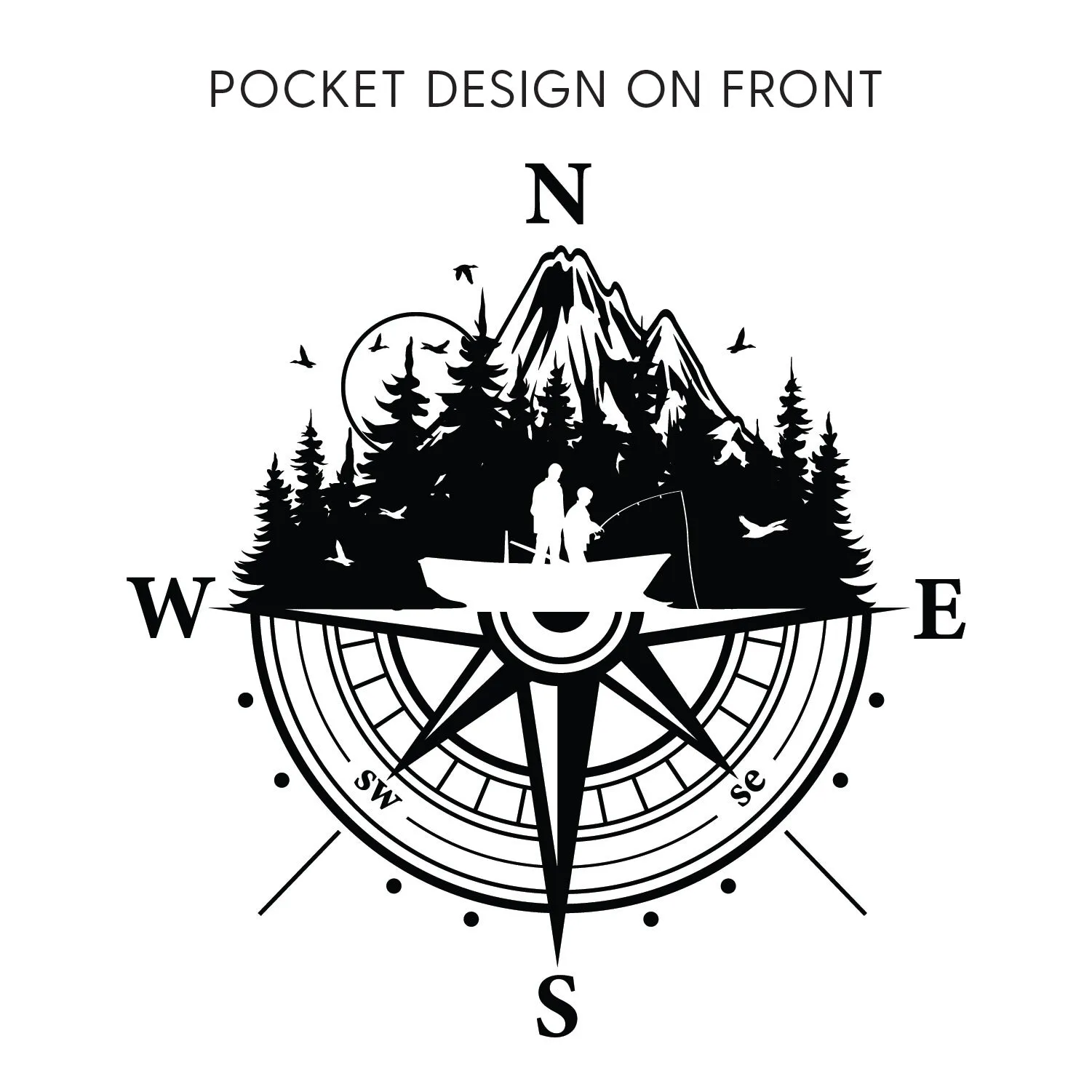 Fishing Compass Pocket Design on Front w/ Fishing Scene on Back - LONG SLEEVE COMFORT COLORS TEE