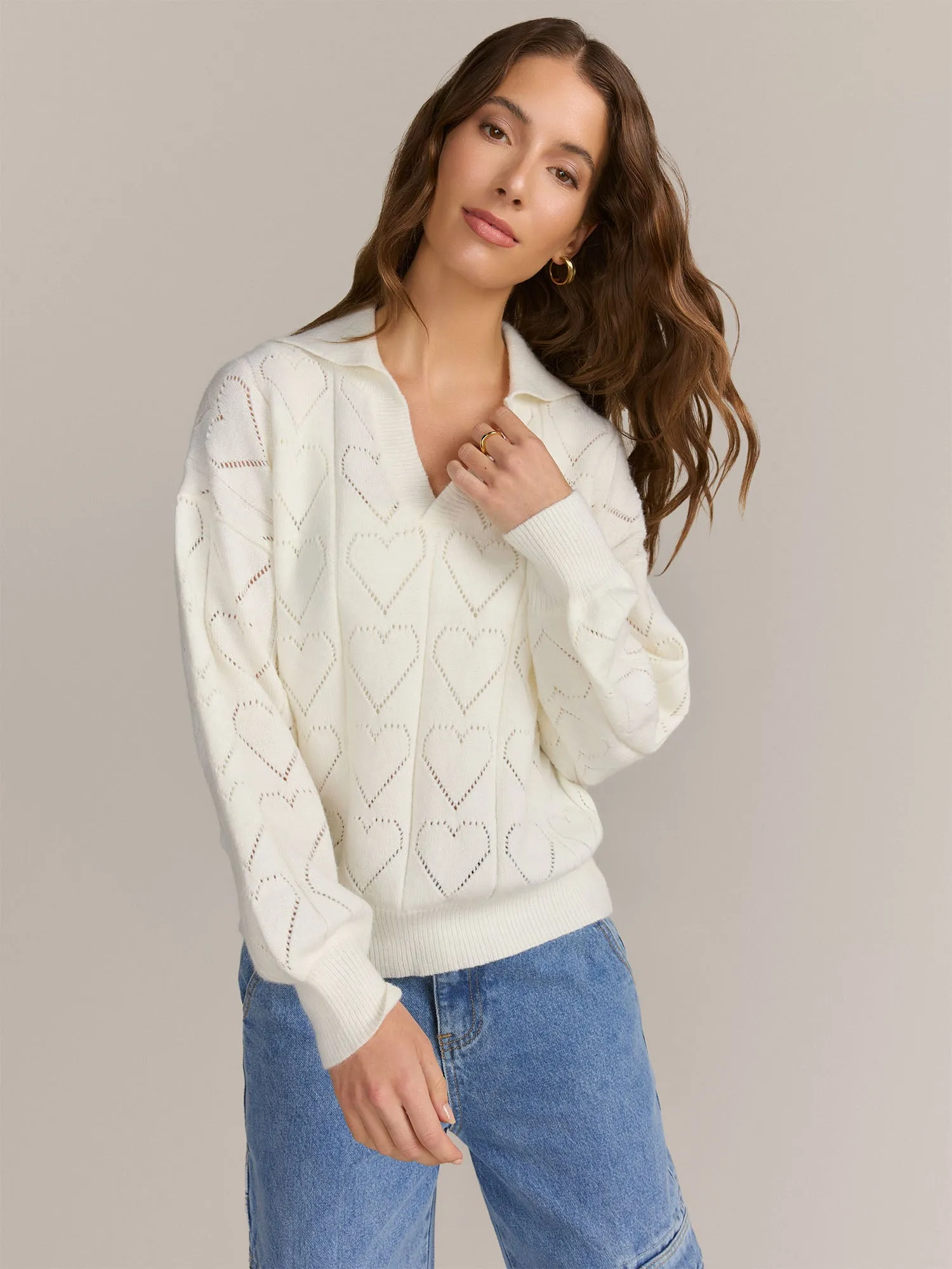 Gilli Bishop Sleeve Heart Pointelle Pullover - Brands We Love