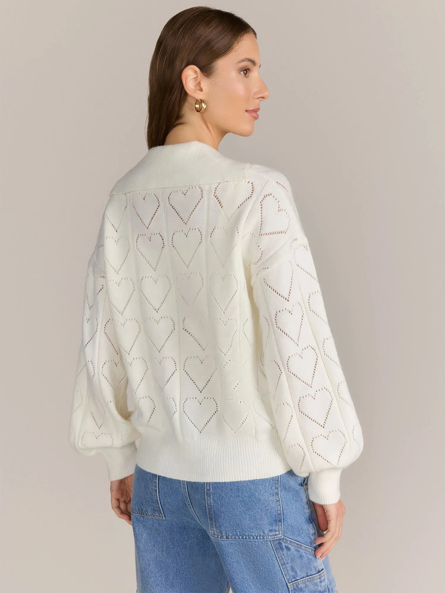 Gilli Bishop Sleeve Heart Pointelle Pullover - Brands We Love