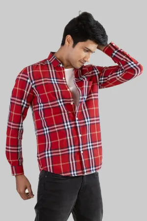 Gridline Checkered Shirt - Bright Red