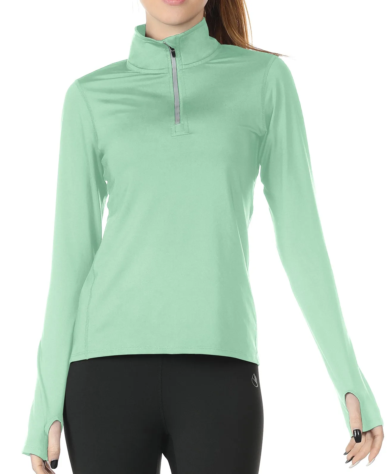 icyzone Workout Long Sleeve Shirts for Women - Yoga Running Tops Quarter Zip Pullover Exercise T-Shirts with Thumb Holes