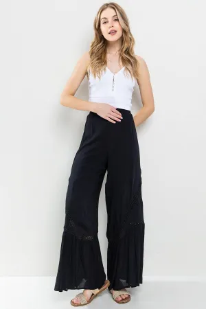 Lace Detail Tiered Wide Pants