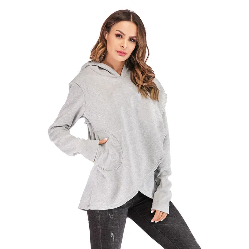 Leisure Ladies' Long Sleeve Sweatshirt With Pocket For Autumn Winter