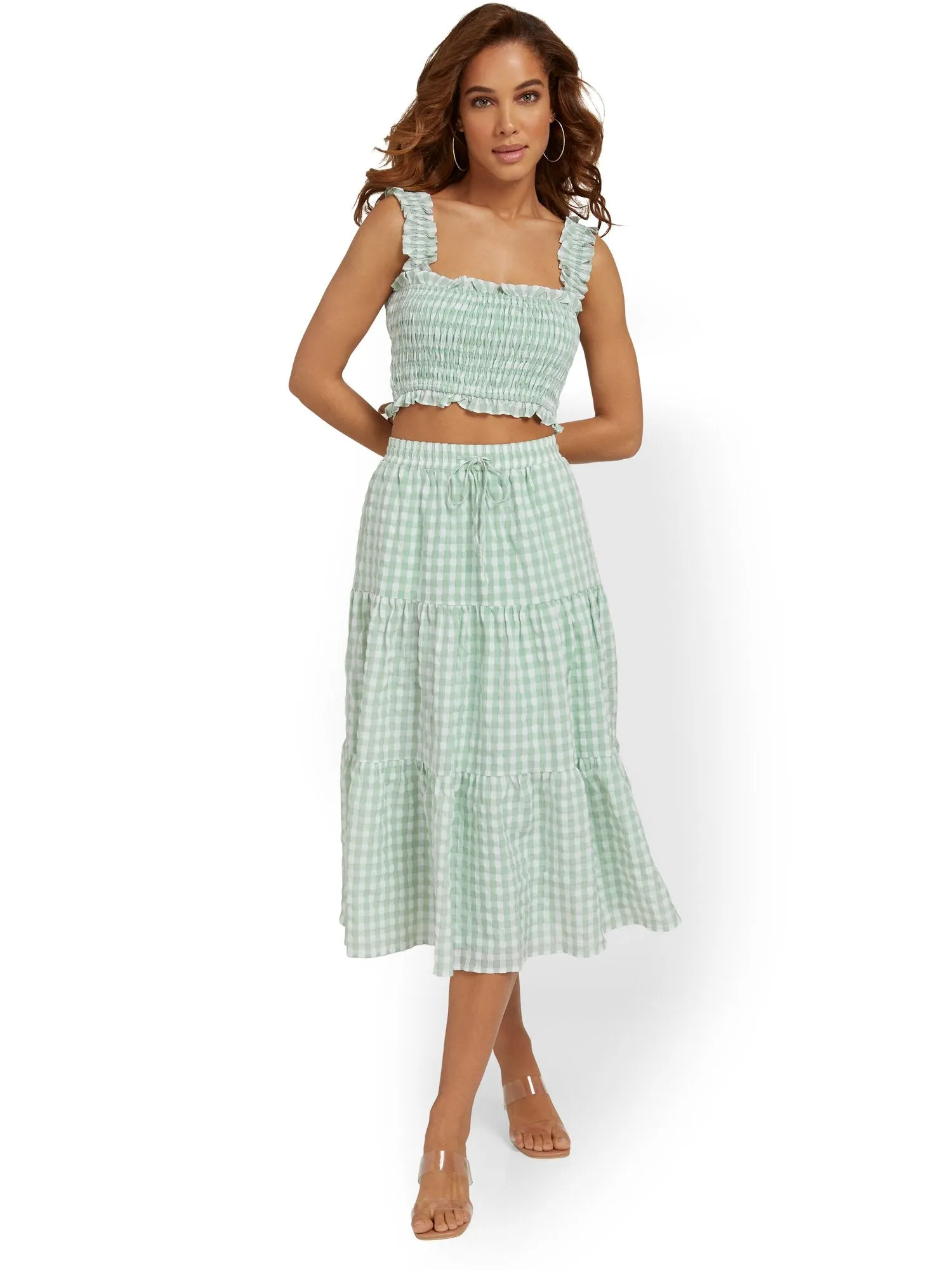 Lena Tiered Gingham Midi Skirt - Brands We Love