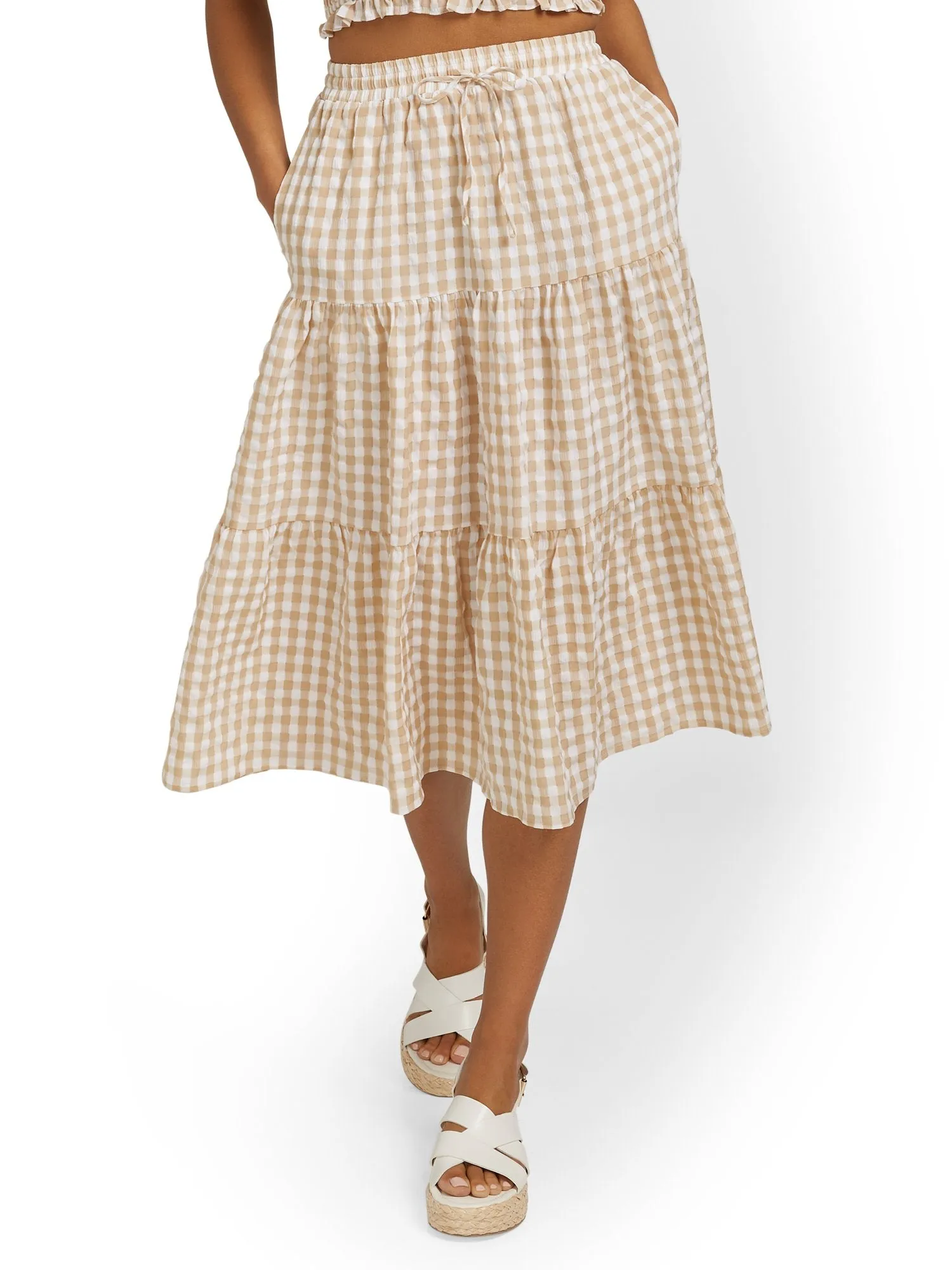 Lena Tiered Gingham Midi Skirt - Brands We Love