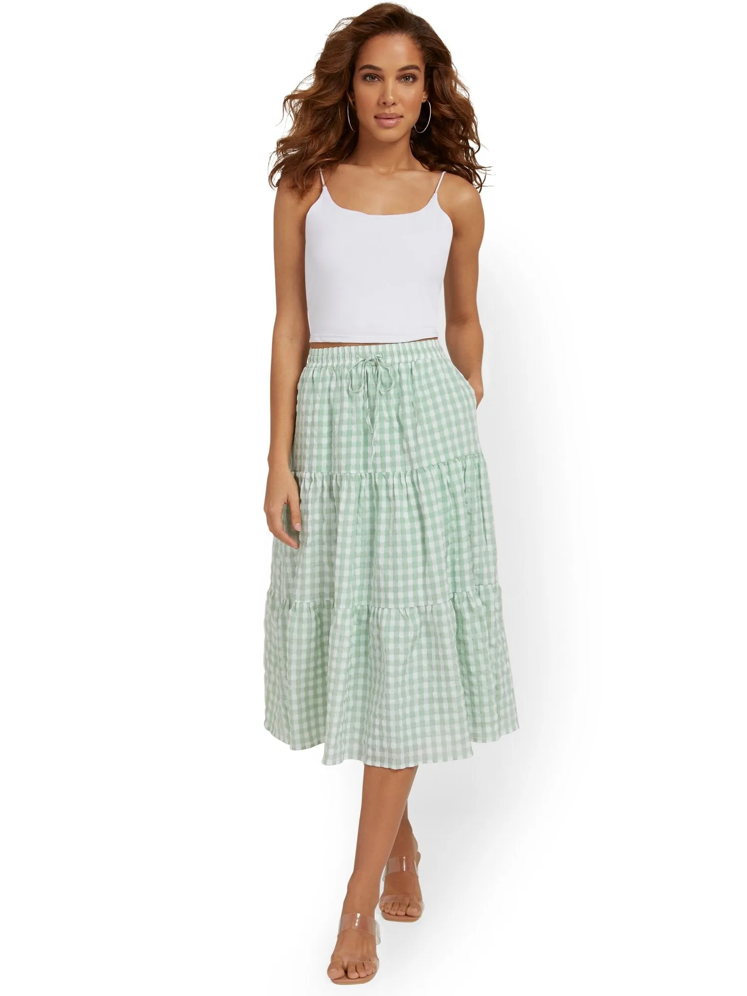 Lena Tiered Gingham Midi Skirt - Brands We Love