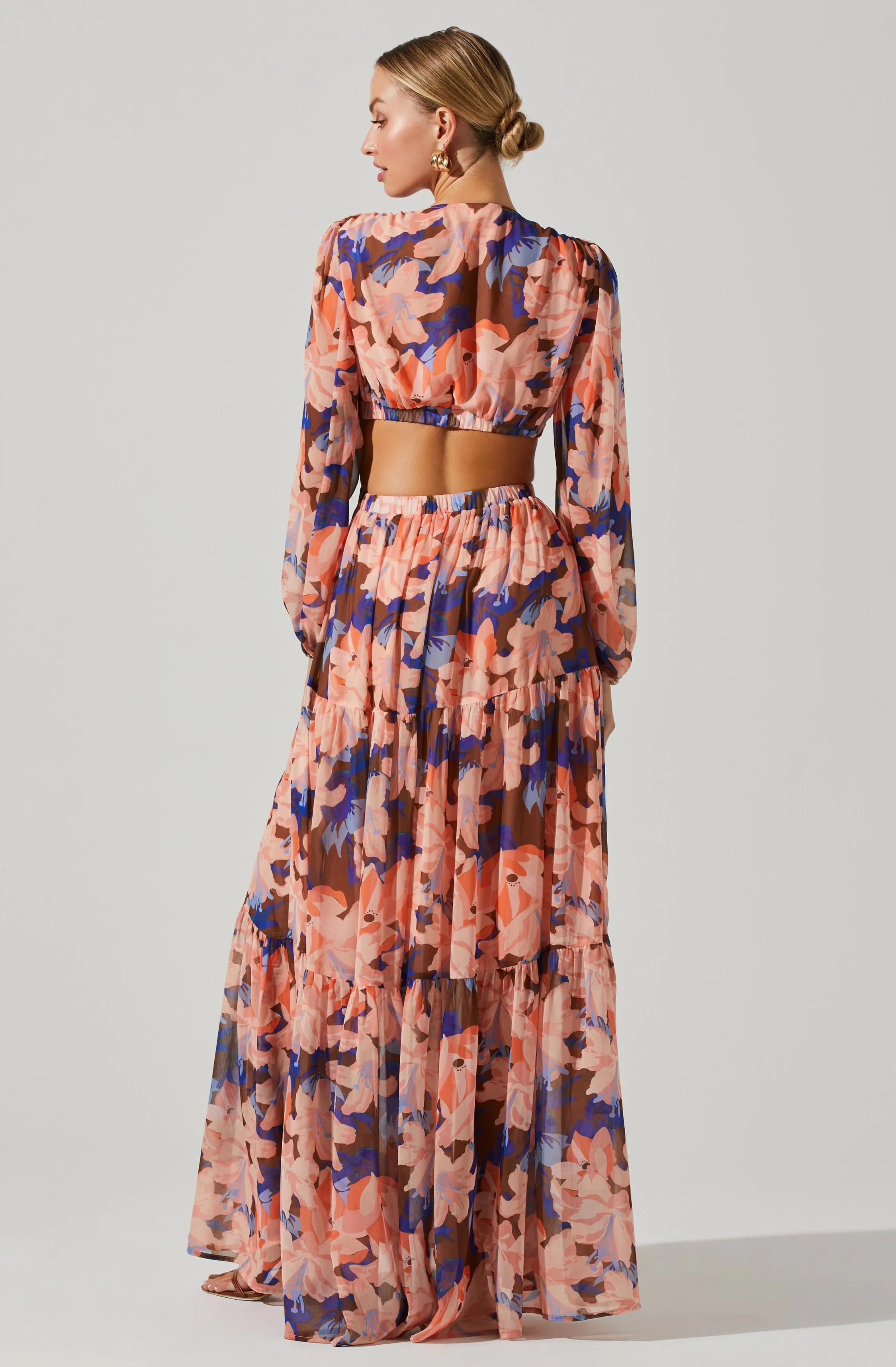 Lively Floral Cutout Long Sleeve Maxi Dress