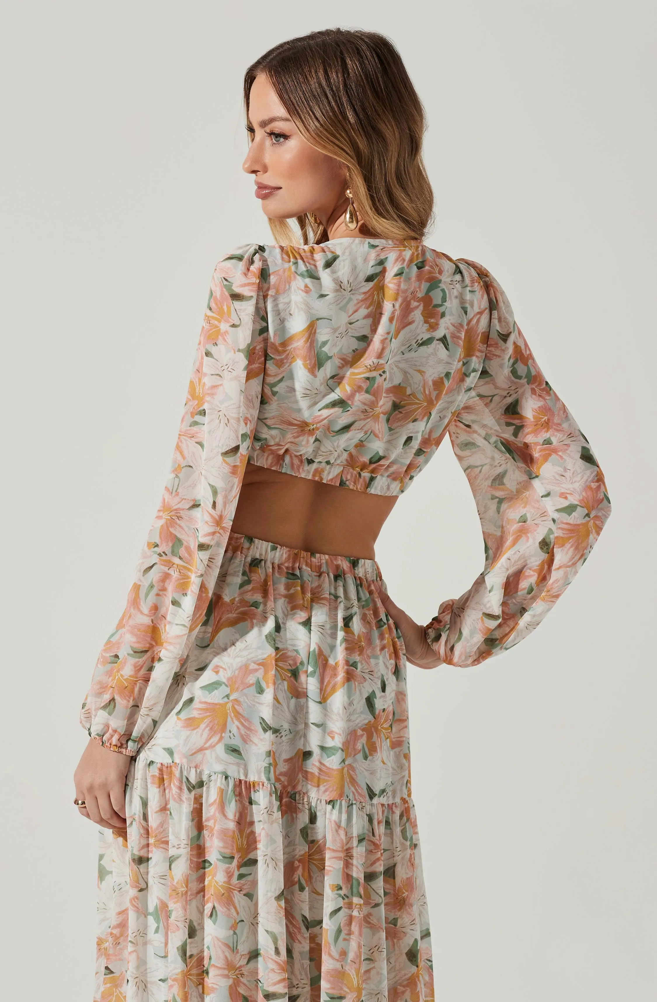 Lively Floral Cutout Long Sleeve Maxi Dress