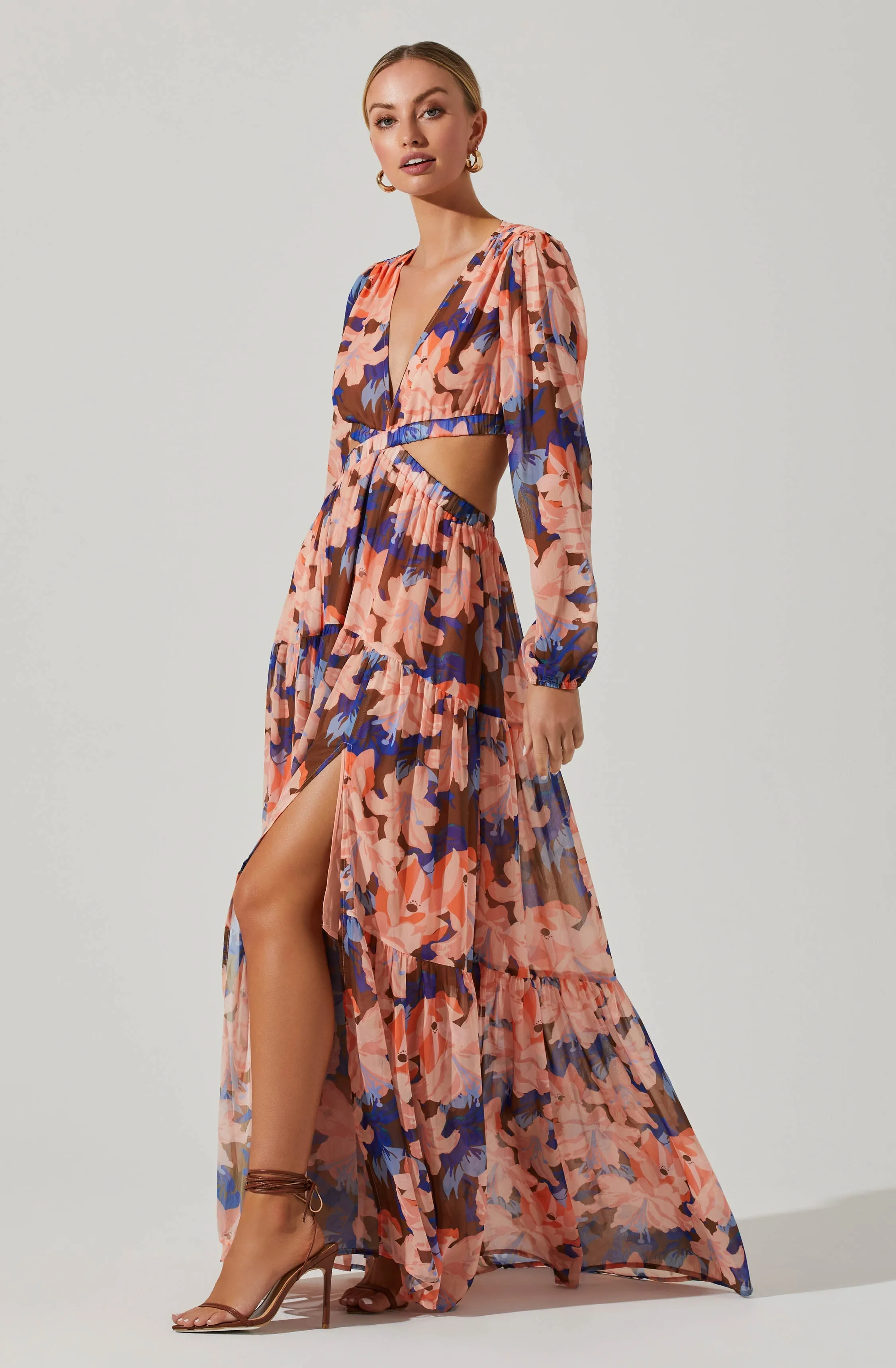 Lively Floral Cutout Long Sleeve Maxi Dress