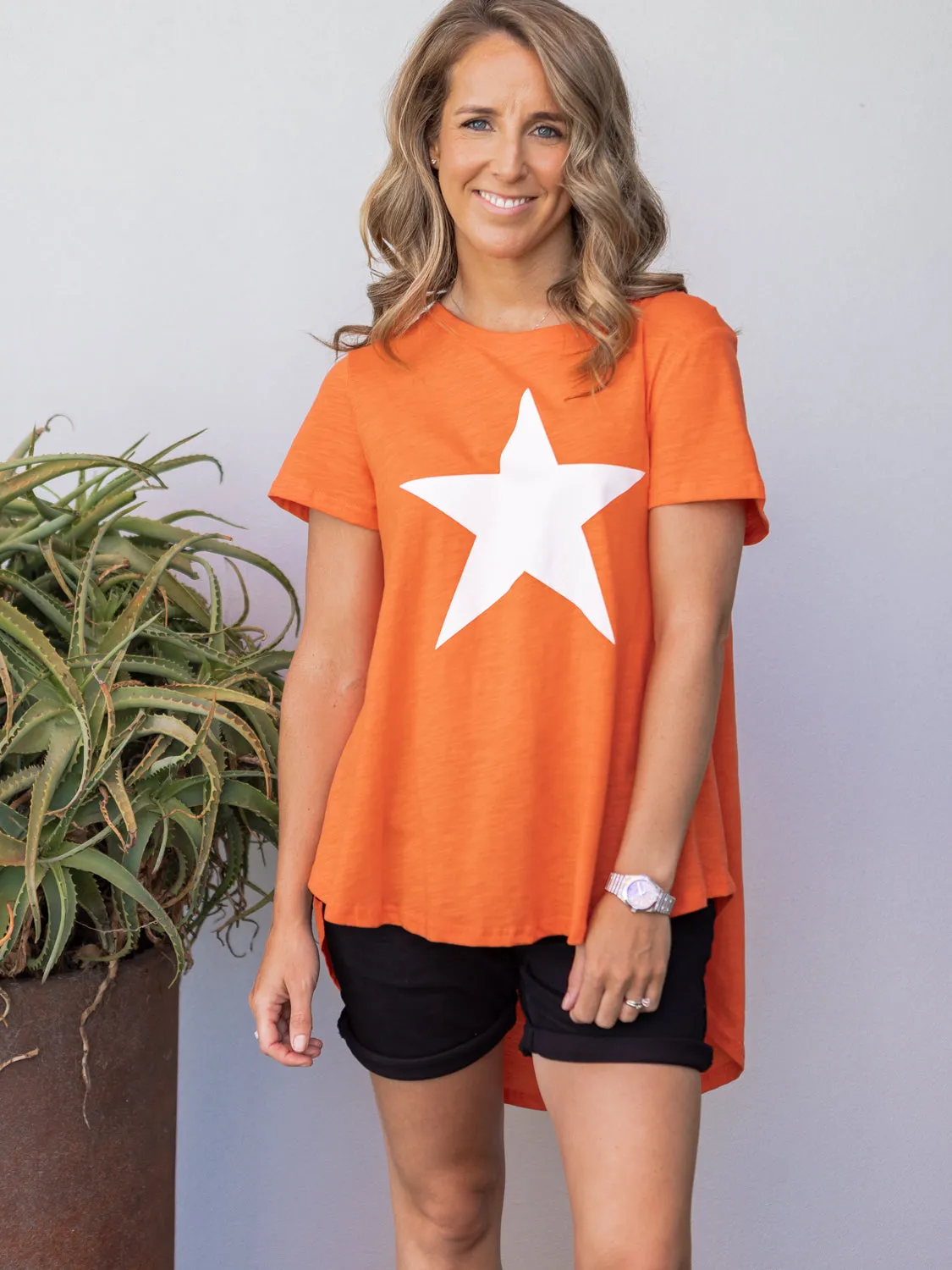 Maggie  Tee - Orange/White Star