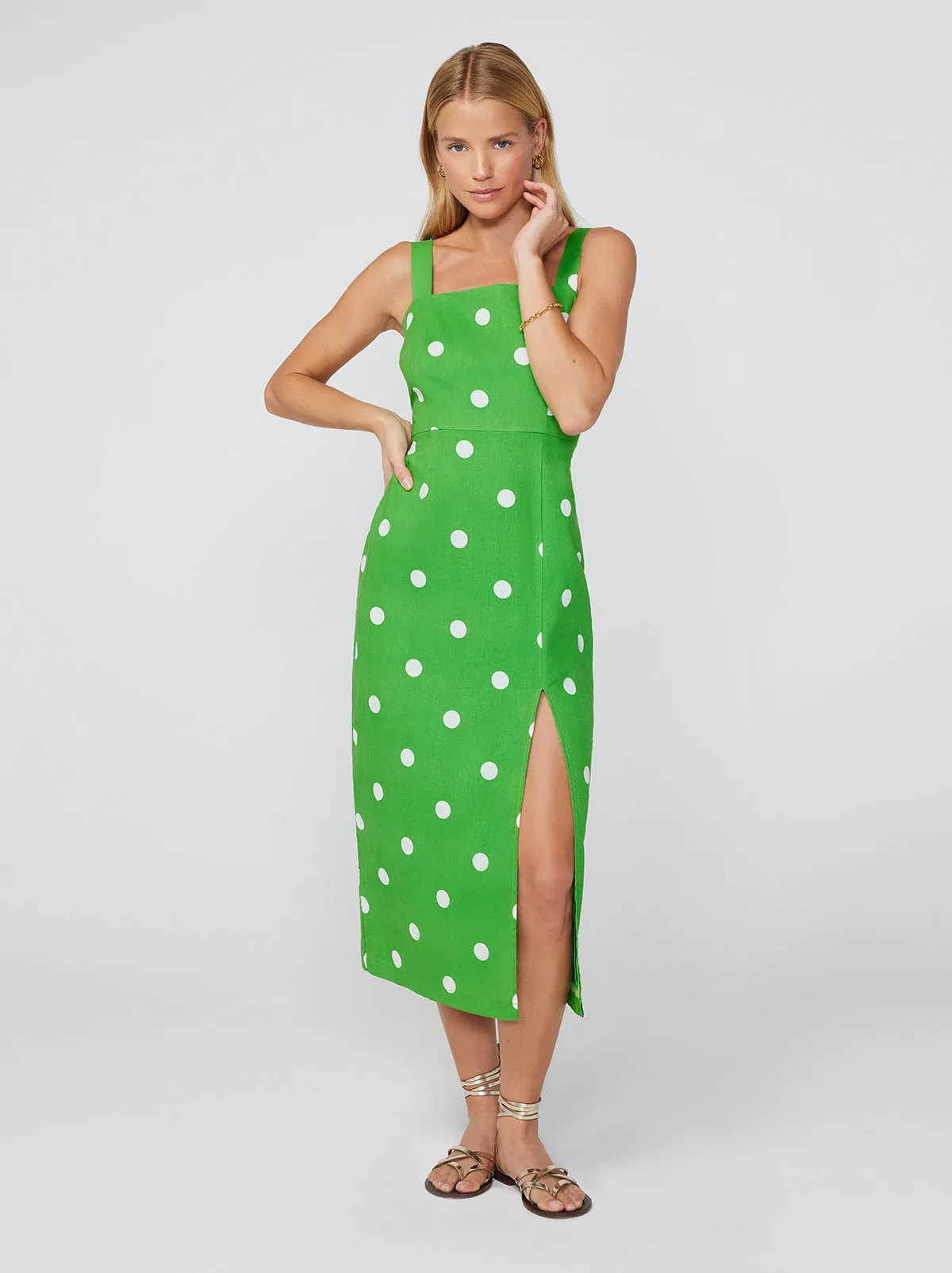 Mara Green Polka Dot Midi Dress