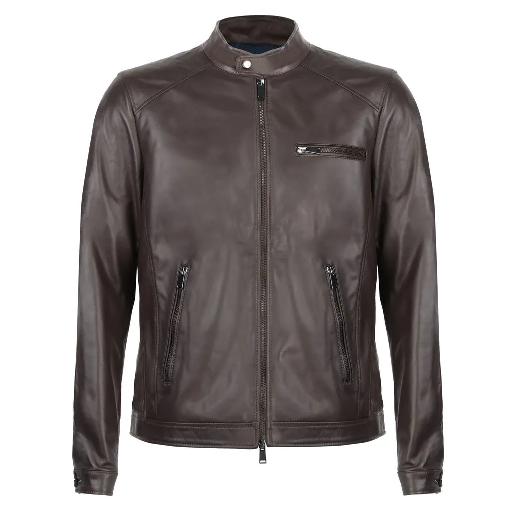 MCKINNON & CO Nappa Leather Biker Jacket BROWN REG