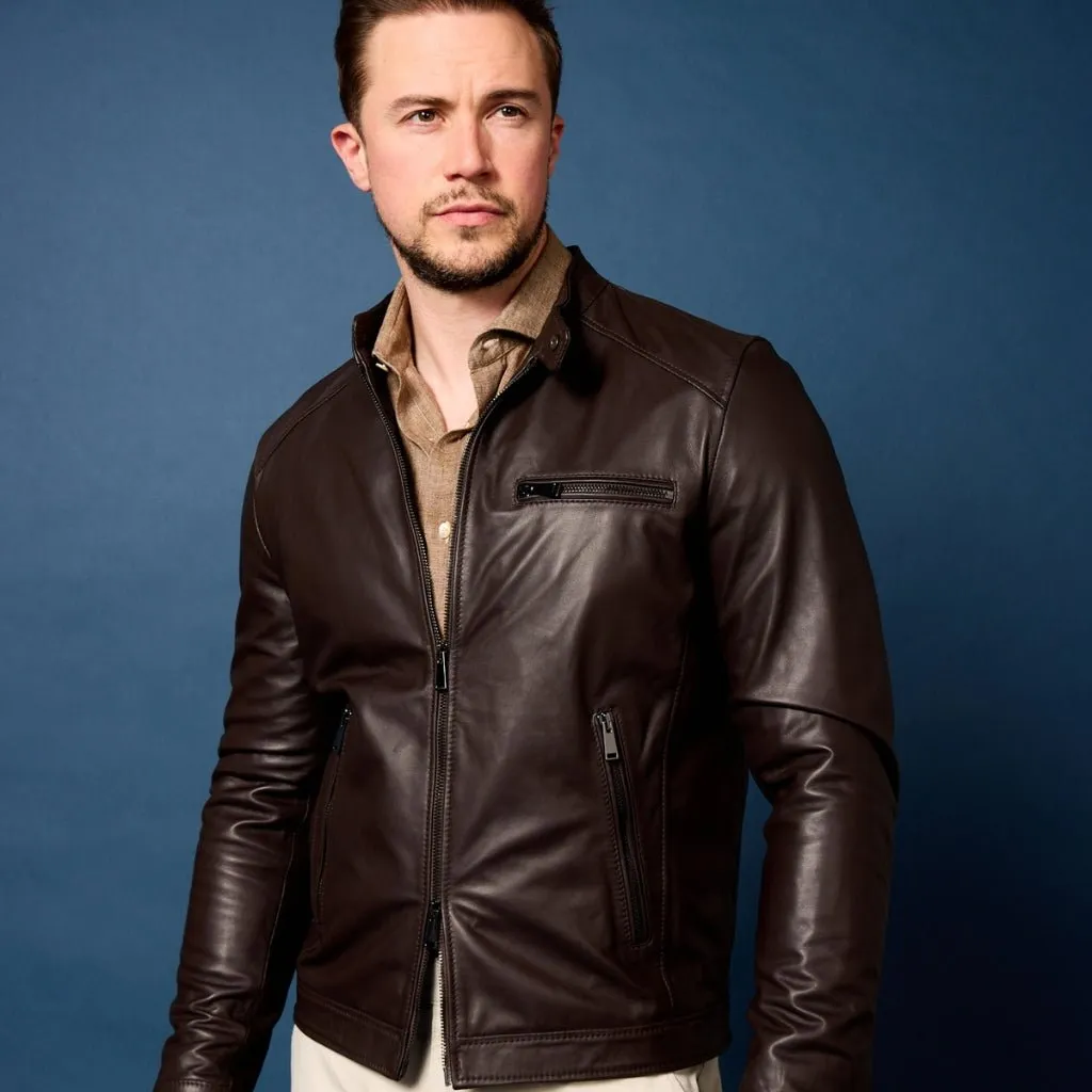 MCKINNON & CO Nappa Leather Biker Jacket BROWN REG