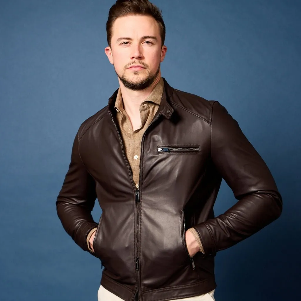 MCKINNON & CO Nappa Leather Biker Jacket BROWN REG