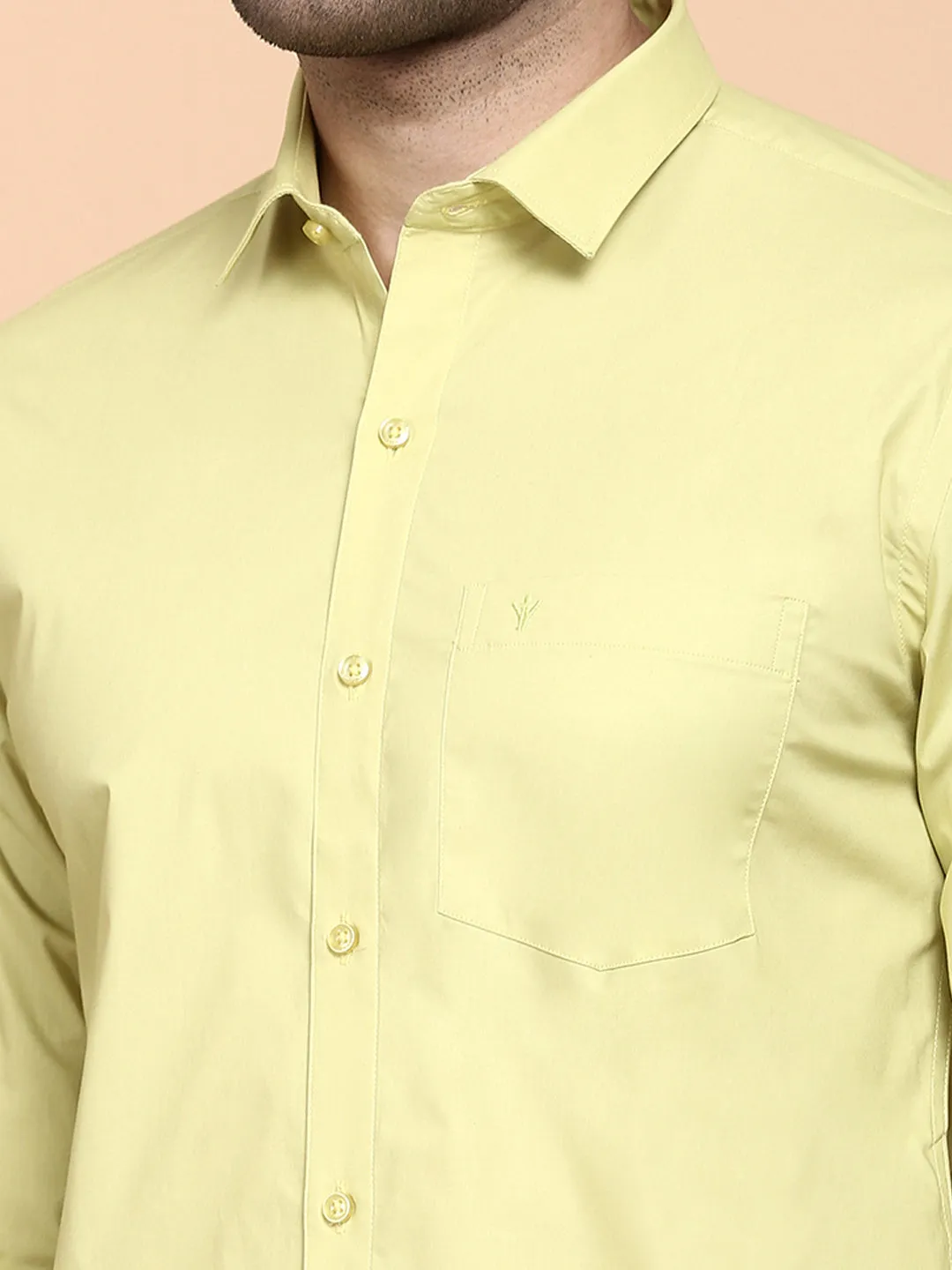 Men Cotton Spandex Shirt 2 Way Stretch Yellow LY3