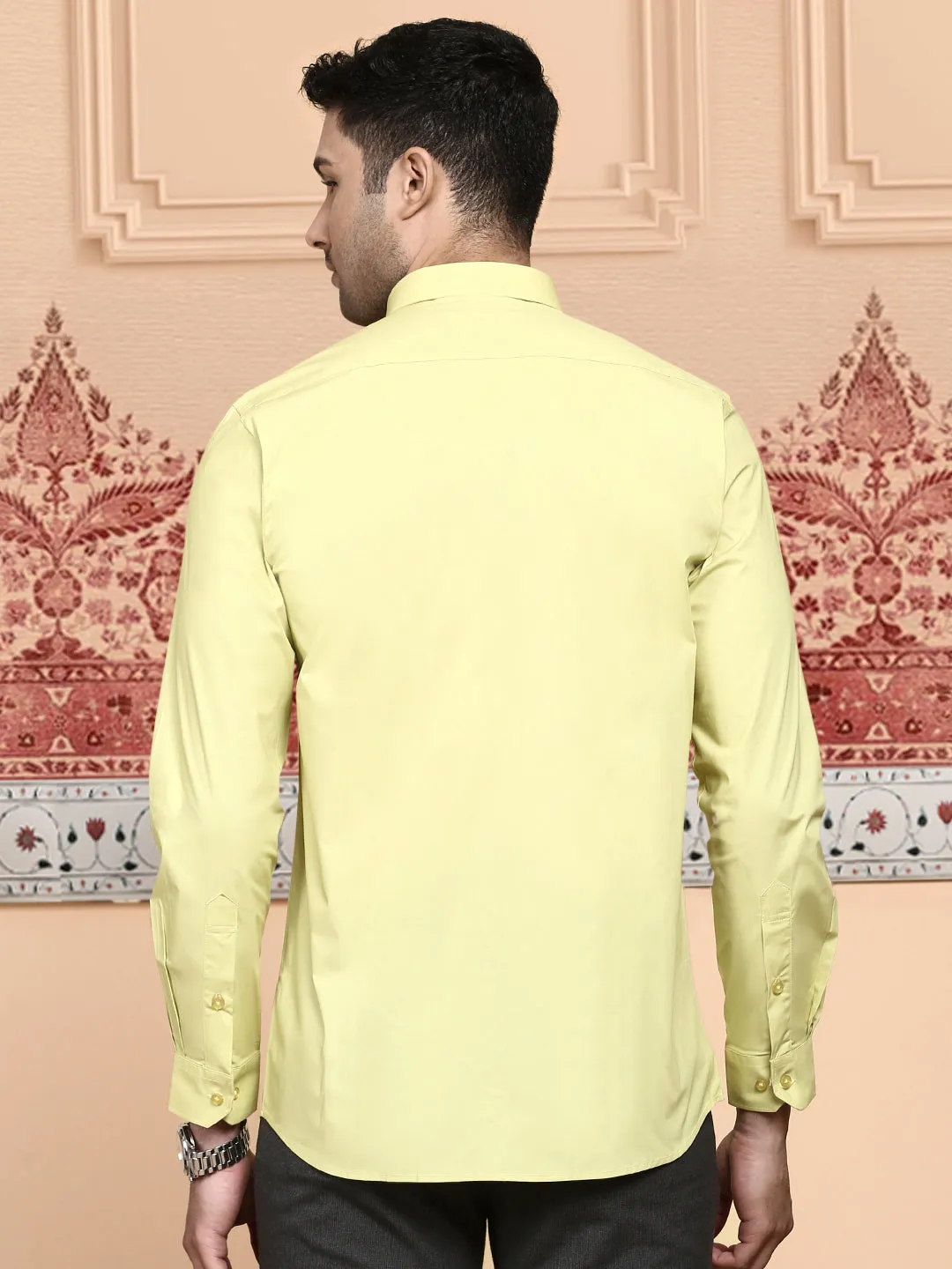 Men Cotton Spandex Shirt 2 Way Stretch Yellow LY3