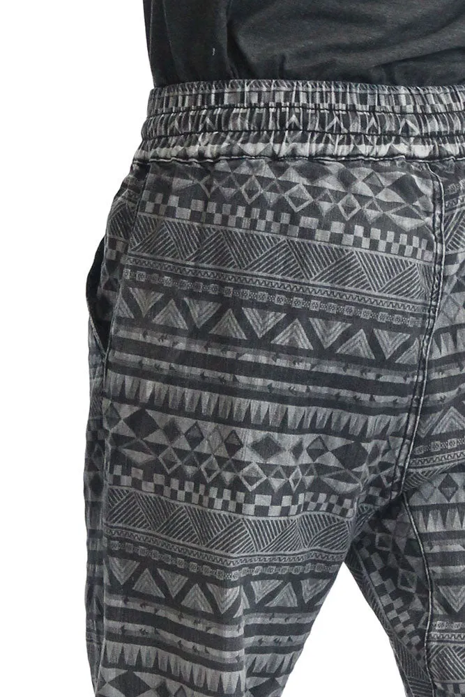 Men's Aztec Print Denim Jogger Shorts