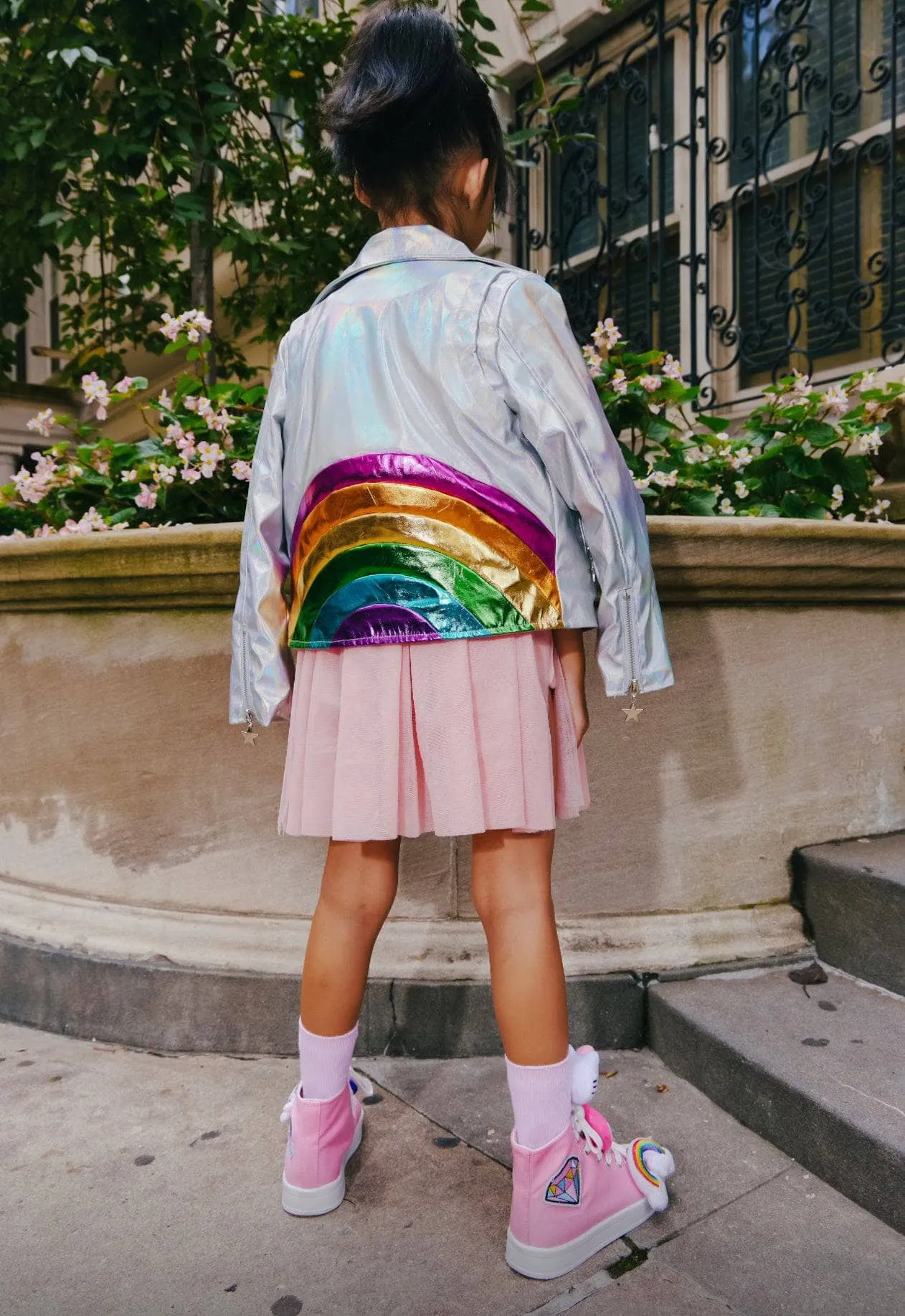 Mettallic Rainbow Leather Jacket Silver