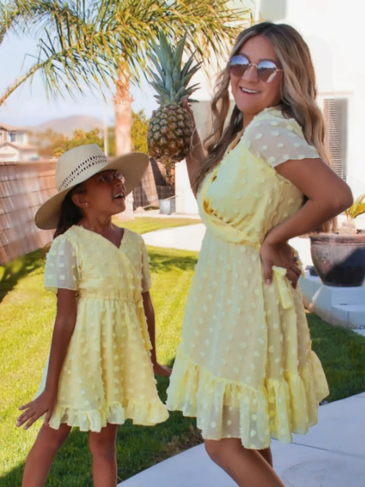 Mommy and Me Pom Pom Bubble Chiffon Dress