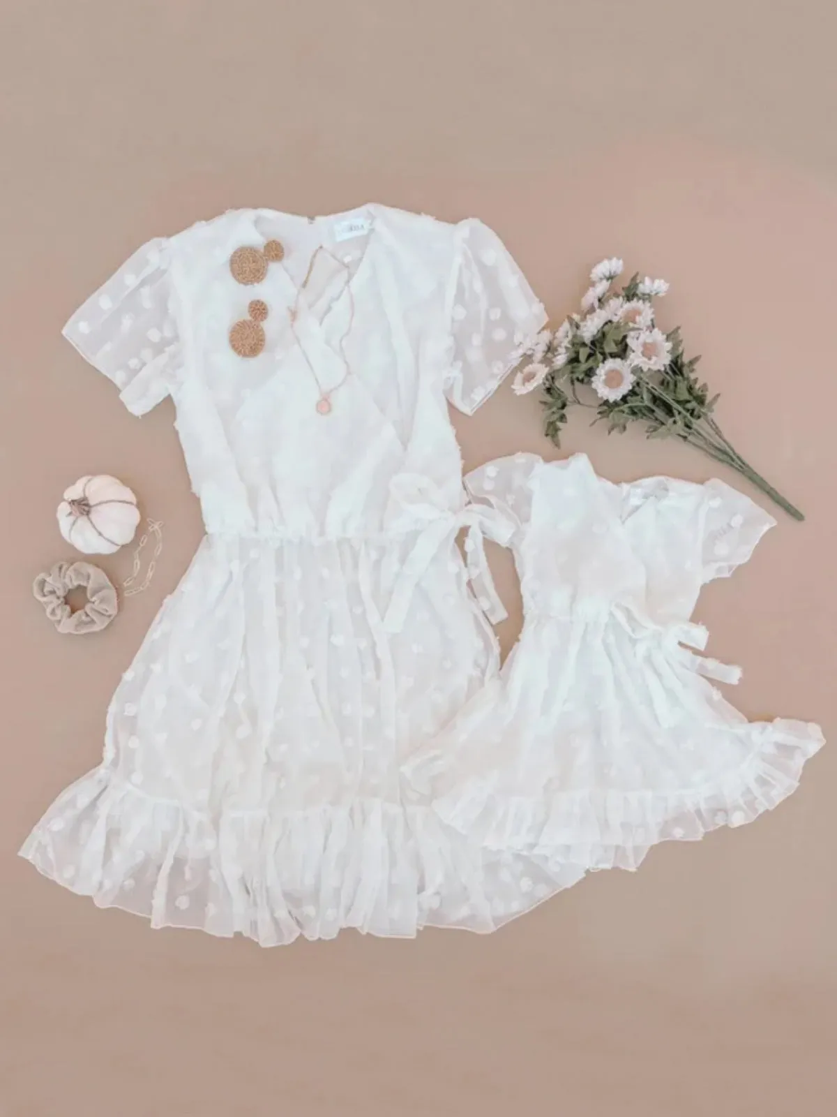 Mommy and Me Pom Pom Bubble Chiffon Dress