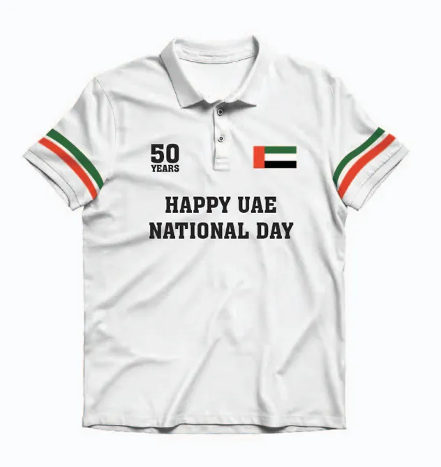 National Day theme UAE Flag colors - red, white and black polo shirts