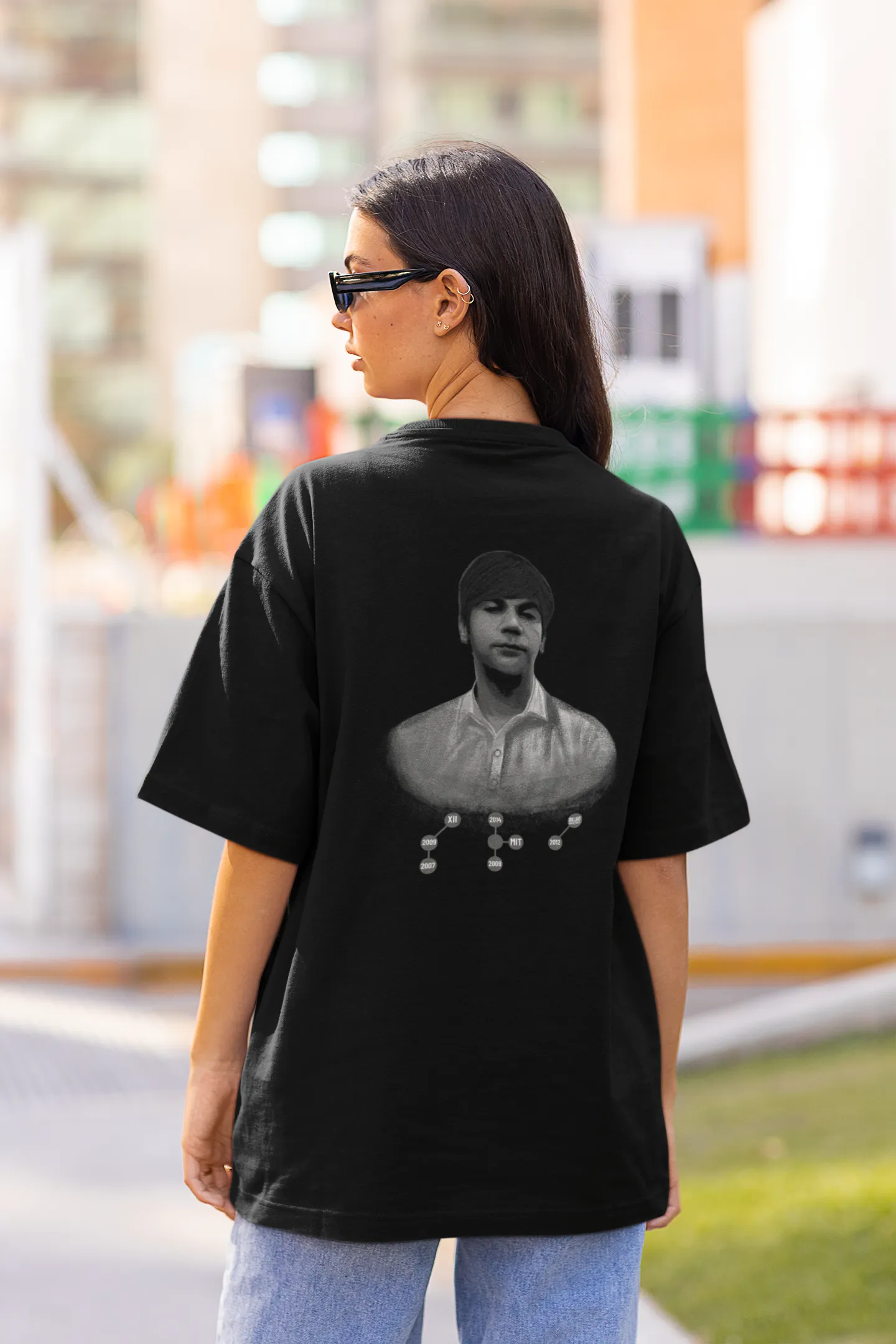 Official Srikanth Braille B/W Graphic Oversized T-Shirt