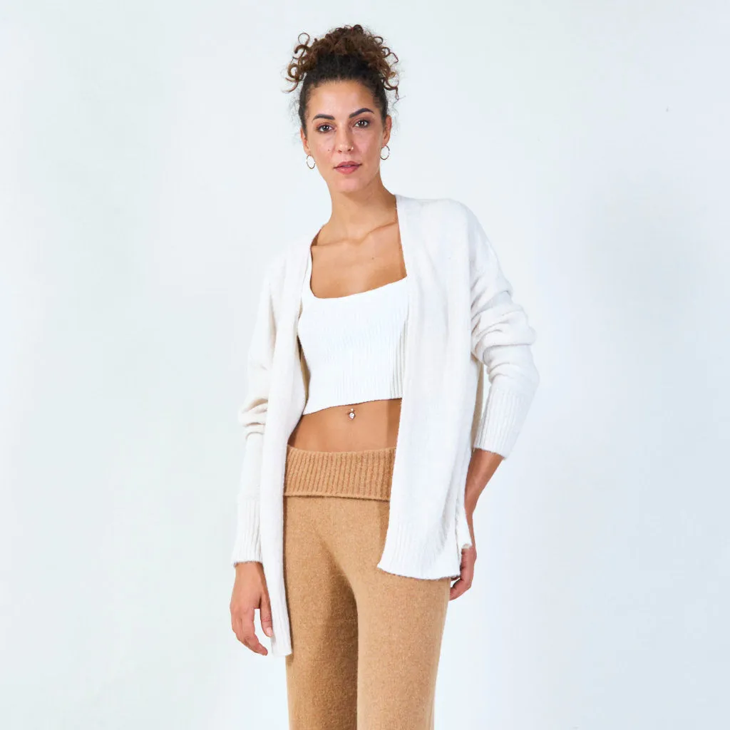 Open front cardigan with ribbed trim wholesale