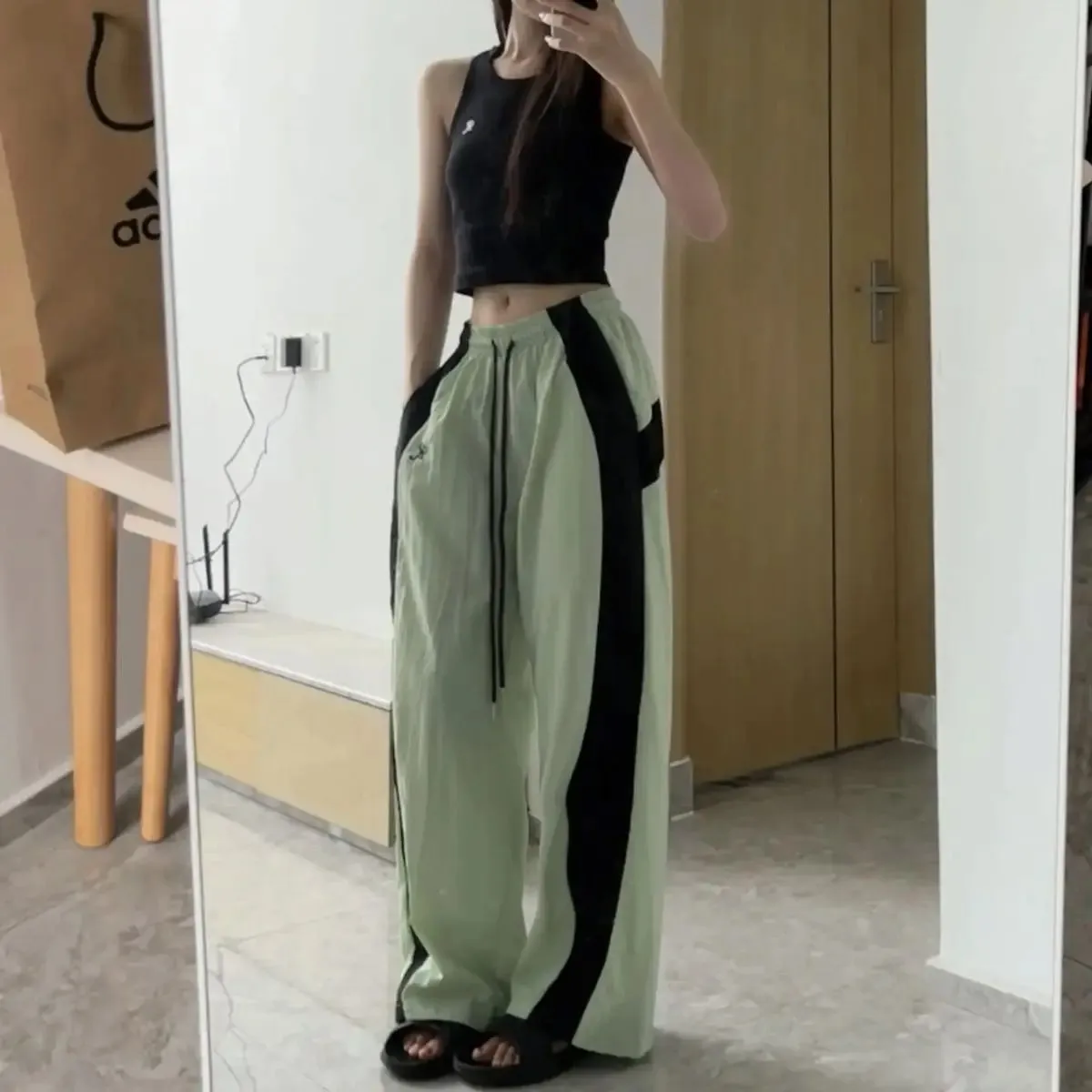 Oversized Contrast Stylish Stripe Parachute Pants