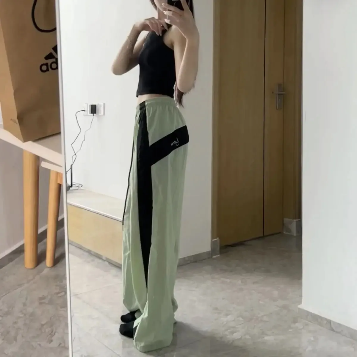 Oversized Contrast Stylish Stripe Parachute Pants