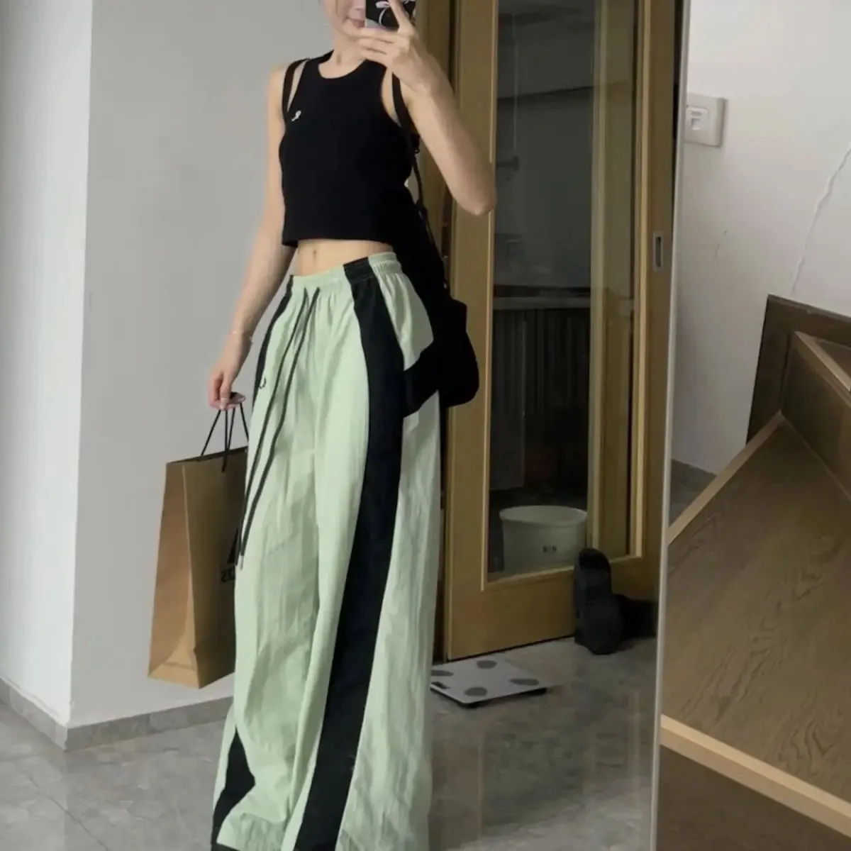 Oversized Contrast Stylish Stripe Parachute Pants