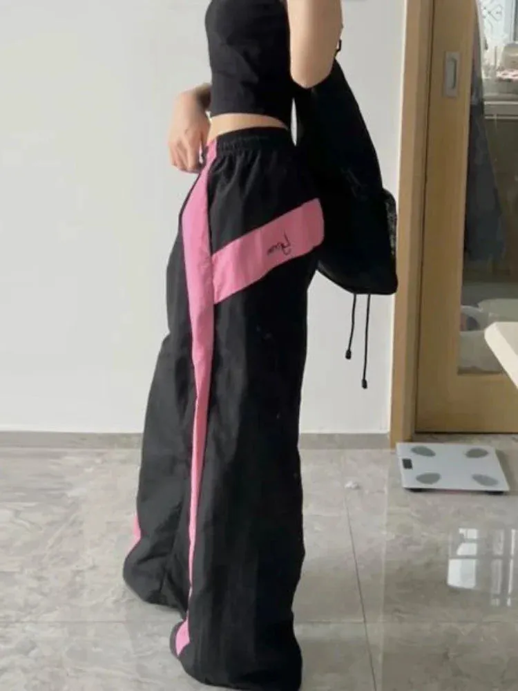 Oversized Contrast Stylish Stripe Parachute Pants