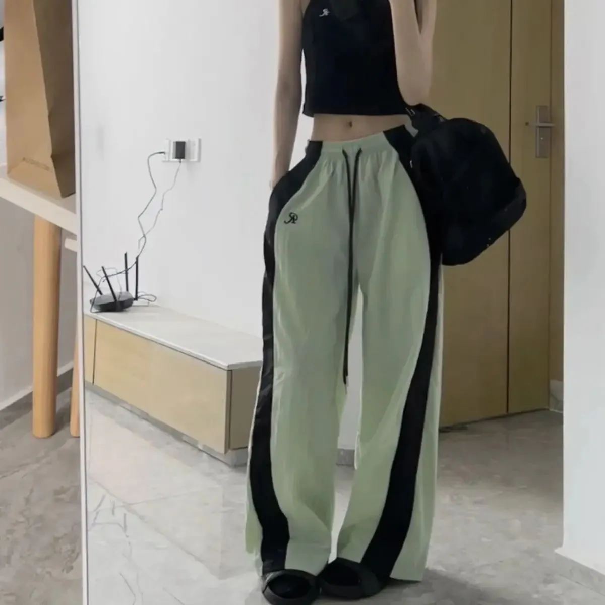 Oversized Contrast Stylish Stripe Parachute Pants