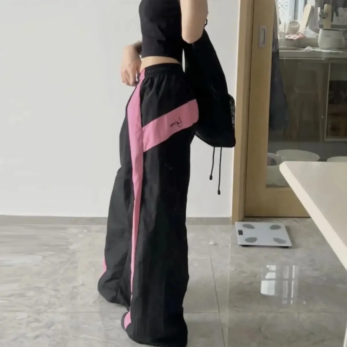 Oversized Contrast Stylish Stripe Parachute Pants