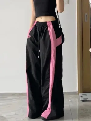 Oversized Contrast Stylish Stripe Parachute Pants