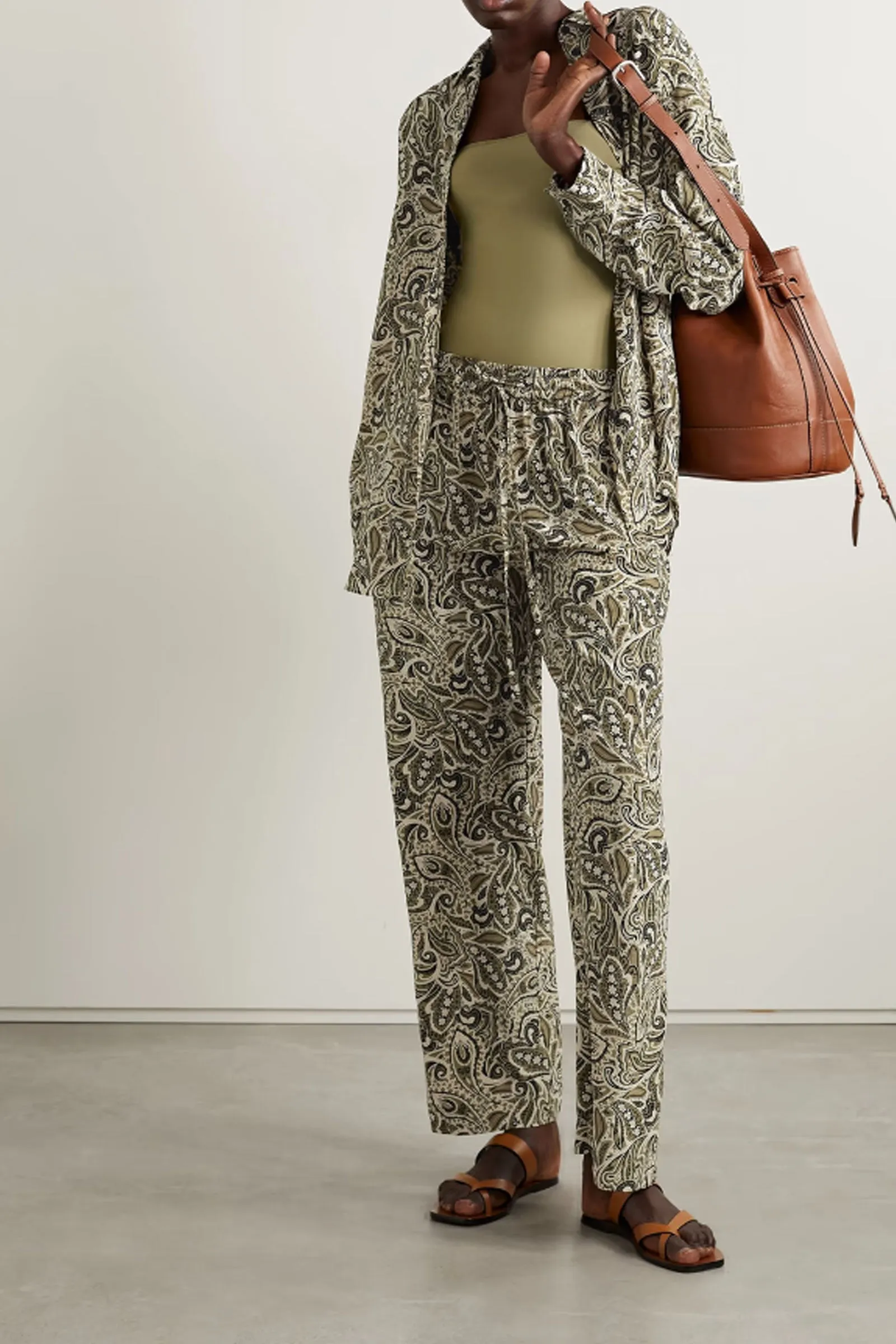 Paisley-Print Silk Crepe De Chine Wide-Leg Pants