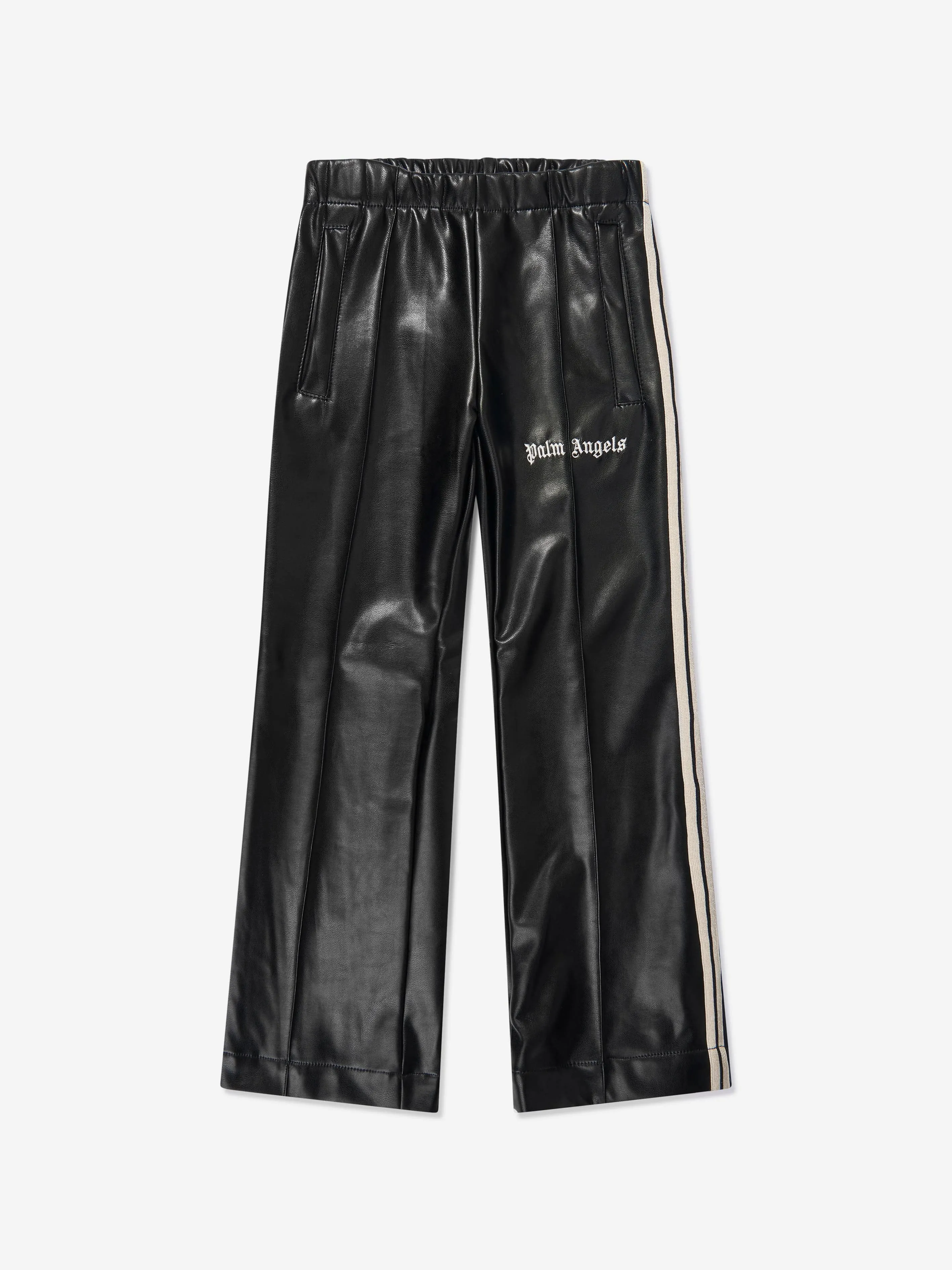 Palm Angels Girls Coated Track Flare Pants in Black